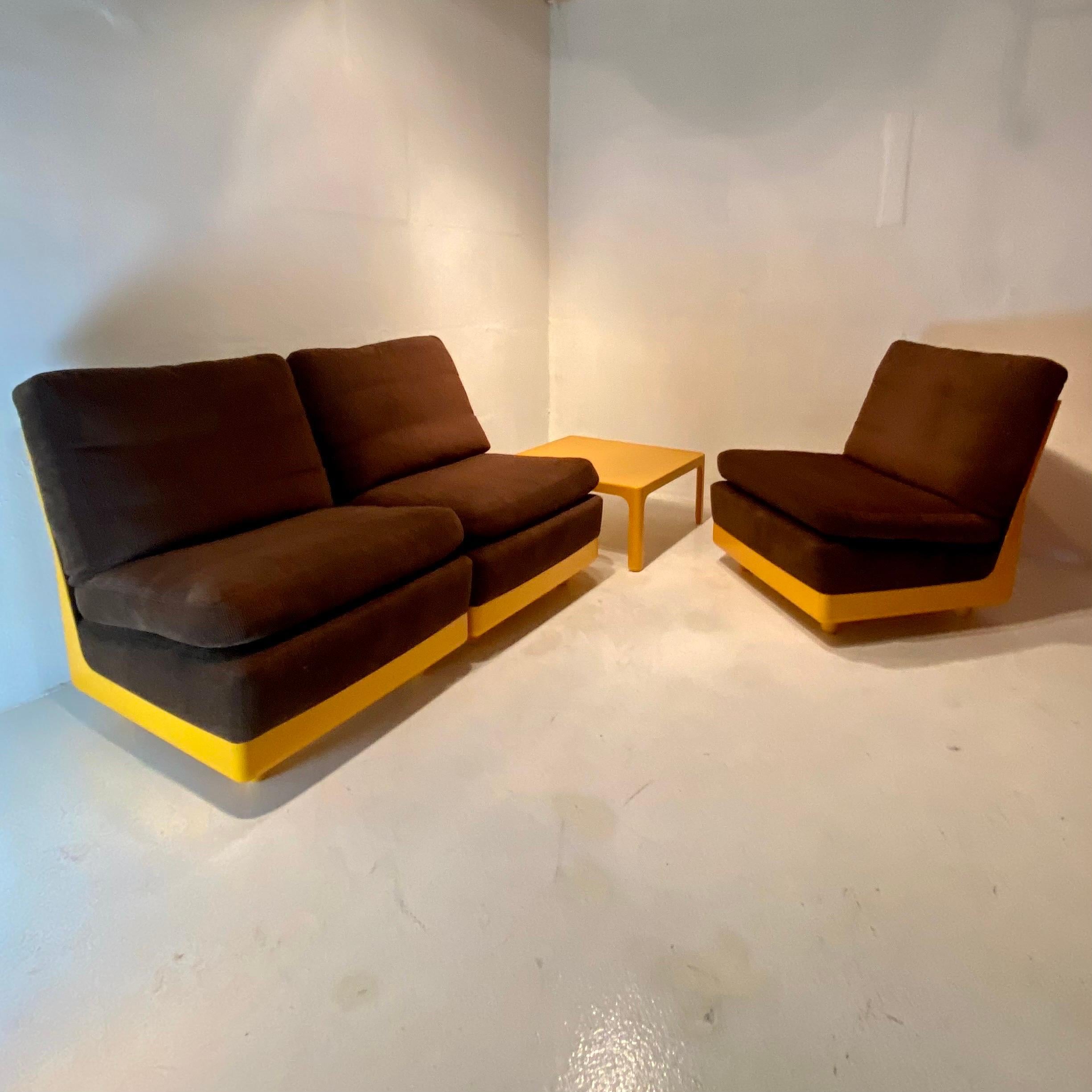 Original set of three yellow seats and coffee table by Wolfgang Feierbach 1974. For Sale 1