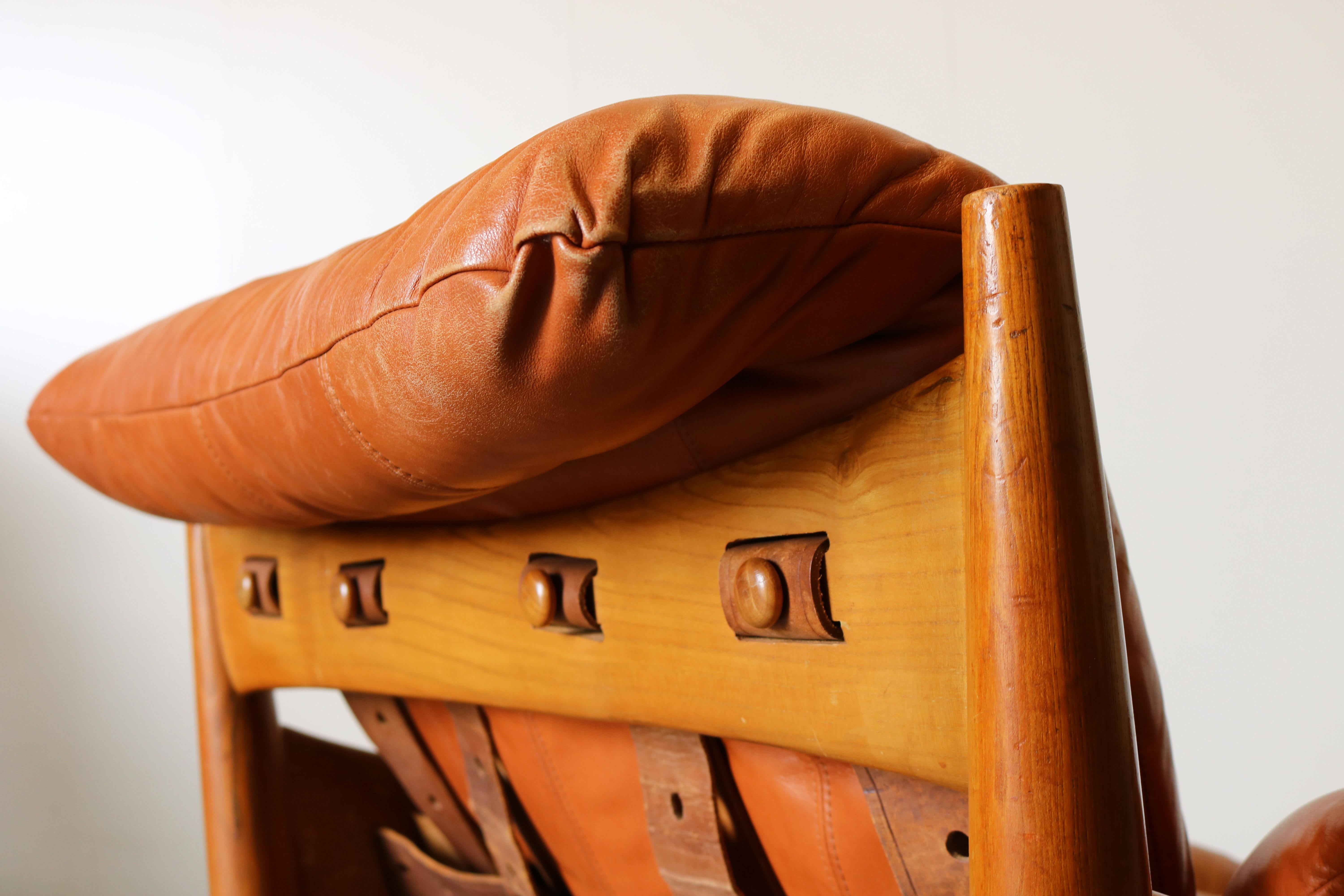 Mid-20th Century Original Sheriff Lounge Chair by Sergio Rodrigues ISA Italy 1962 Cognac Leather