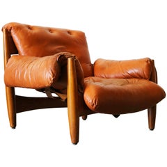 Chaise longue originale Sheriff par Sergio Rodrigues ISA Italie 1962 cuir cognac