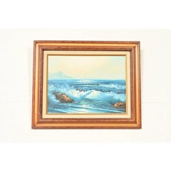Original Signed A. Kirkham Framed Oil Painting on Canvas of Crashing Waves