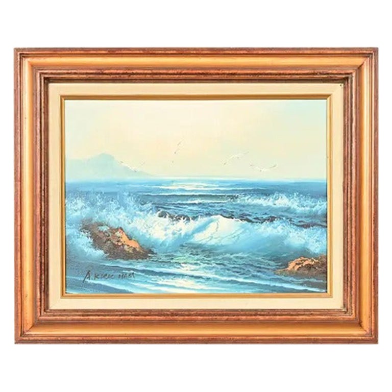 Original Signed A. Kirkham Framed Oil Painting on Canvas of Crashing Waves For Sale