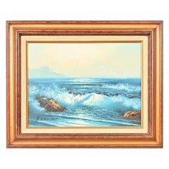 Original Signed A. Kirkham Framed Oil Painting on Canvas of Crashing Waves