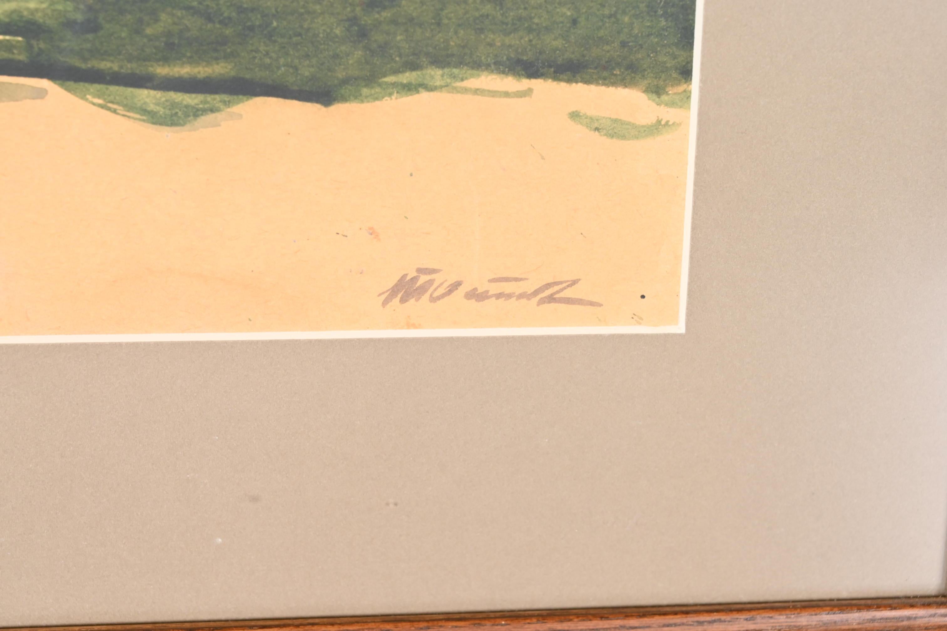 Original signierte abstrakte Landschaft, gerahmtes Aquarellgemälde (20. Jahrhundert) im Angebot