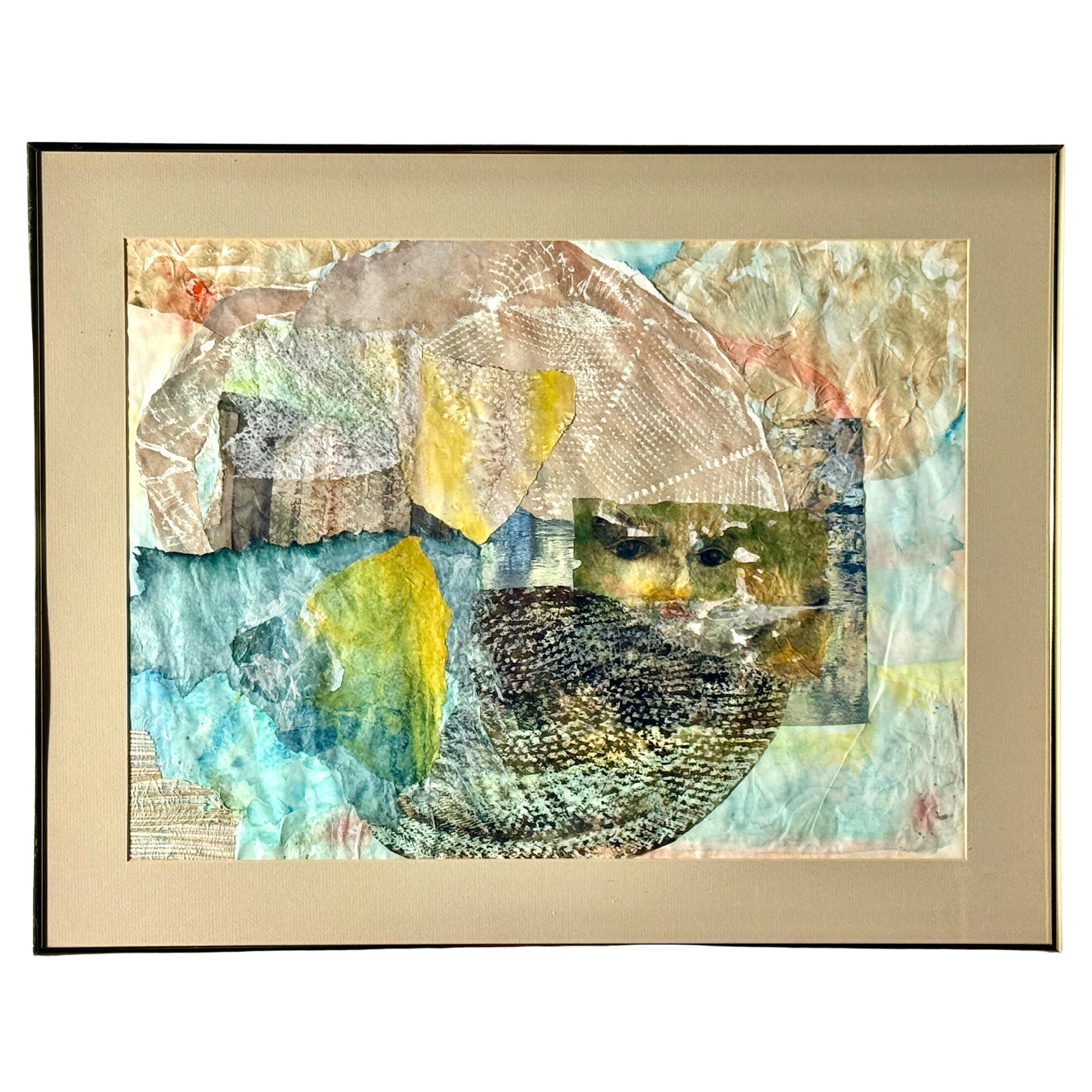 Original Signed Abstract Mixed Media Watercolor Painting Collage by Martha Chase