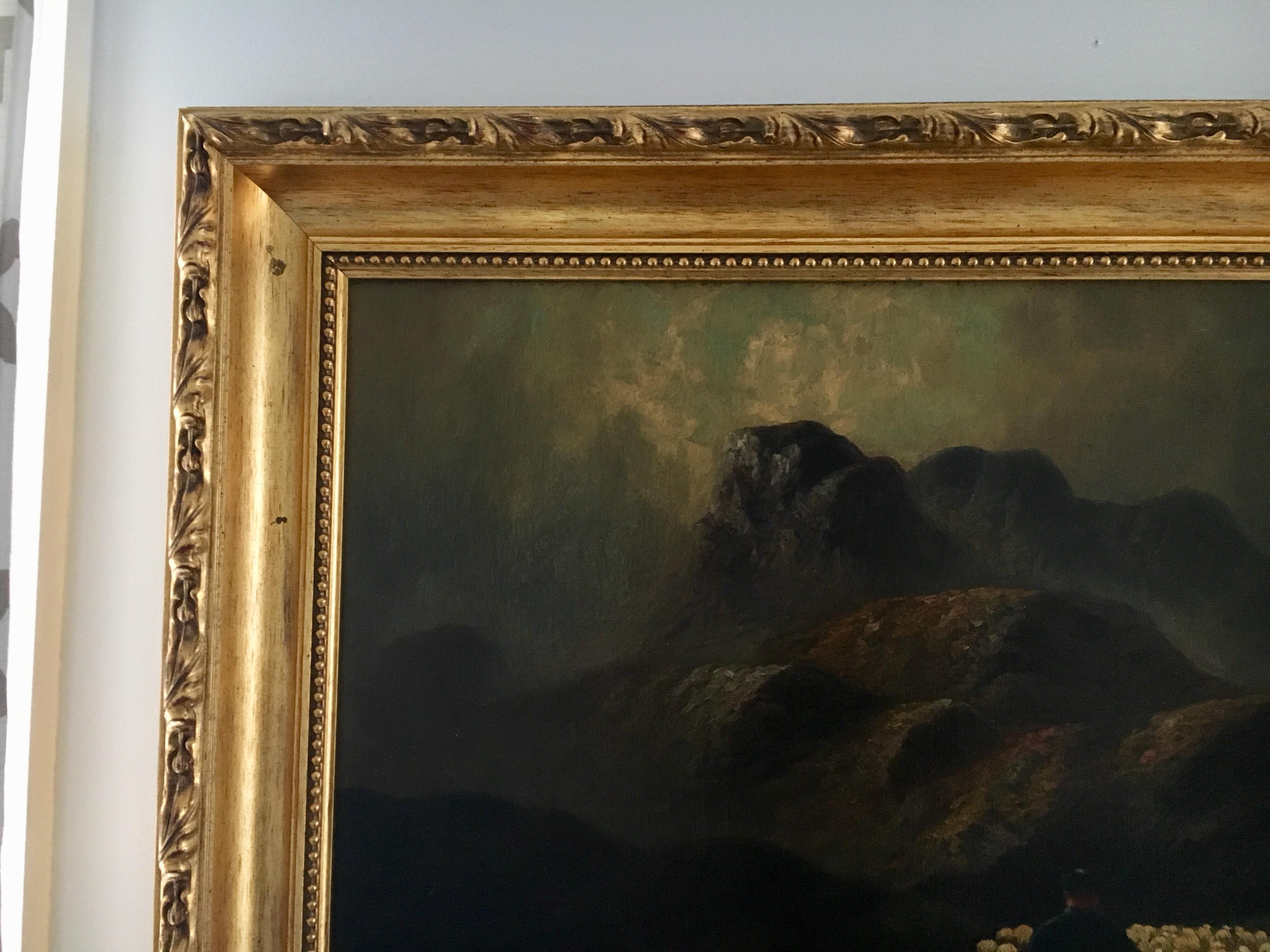 Original Signed Antique Oil Painting the Sheep Herder 1