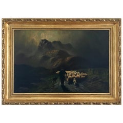 Original Signed Antique Oil Painting The Sheep Herder