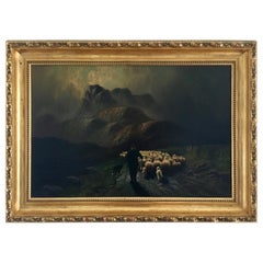 Original Signed Antique Oil Painting the Sheep Herder