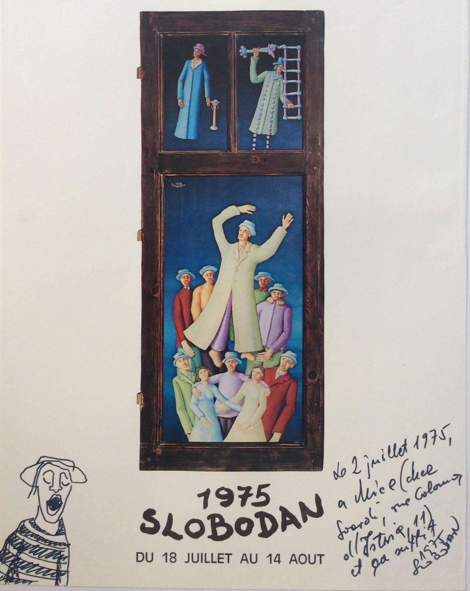 Français Affiche d'origine d'exposition d'art signée de l'artiste Ivicevic Slobodan, 1975 en vente