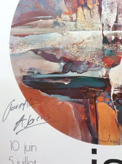 Póster original de arte abstracto de mediados de siglo firmado por el artista, A. Jacus