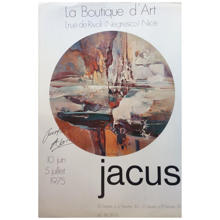 Original Midcentury Abstract Art Poster Signed by the Artist, Jacus For Sale