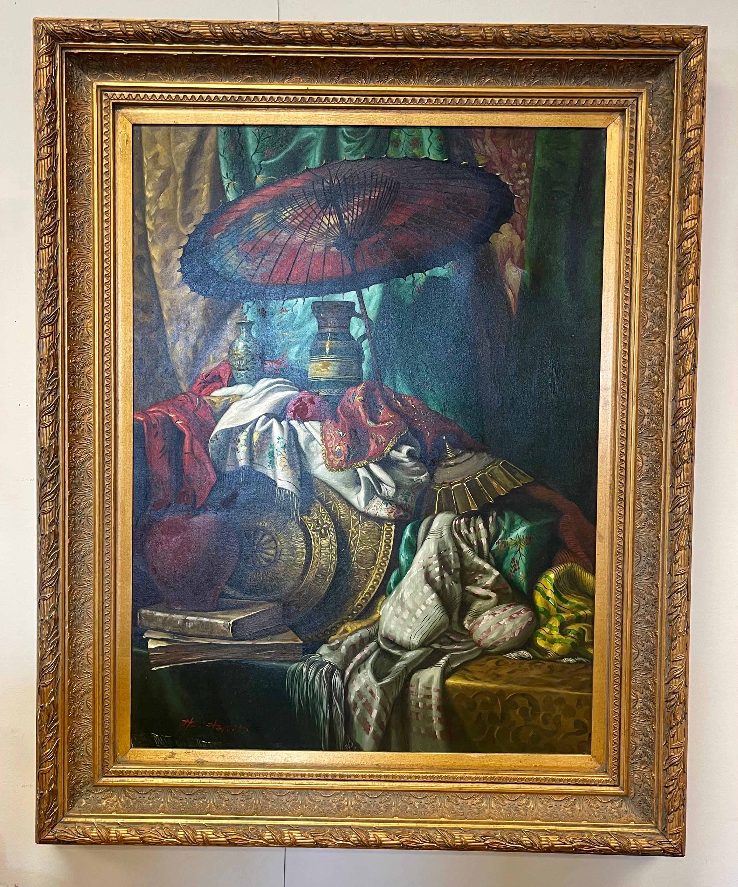  Original Signed Bric-a-Brac Still Life Oil Painting Ode to George Henry Hall For Sale 1