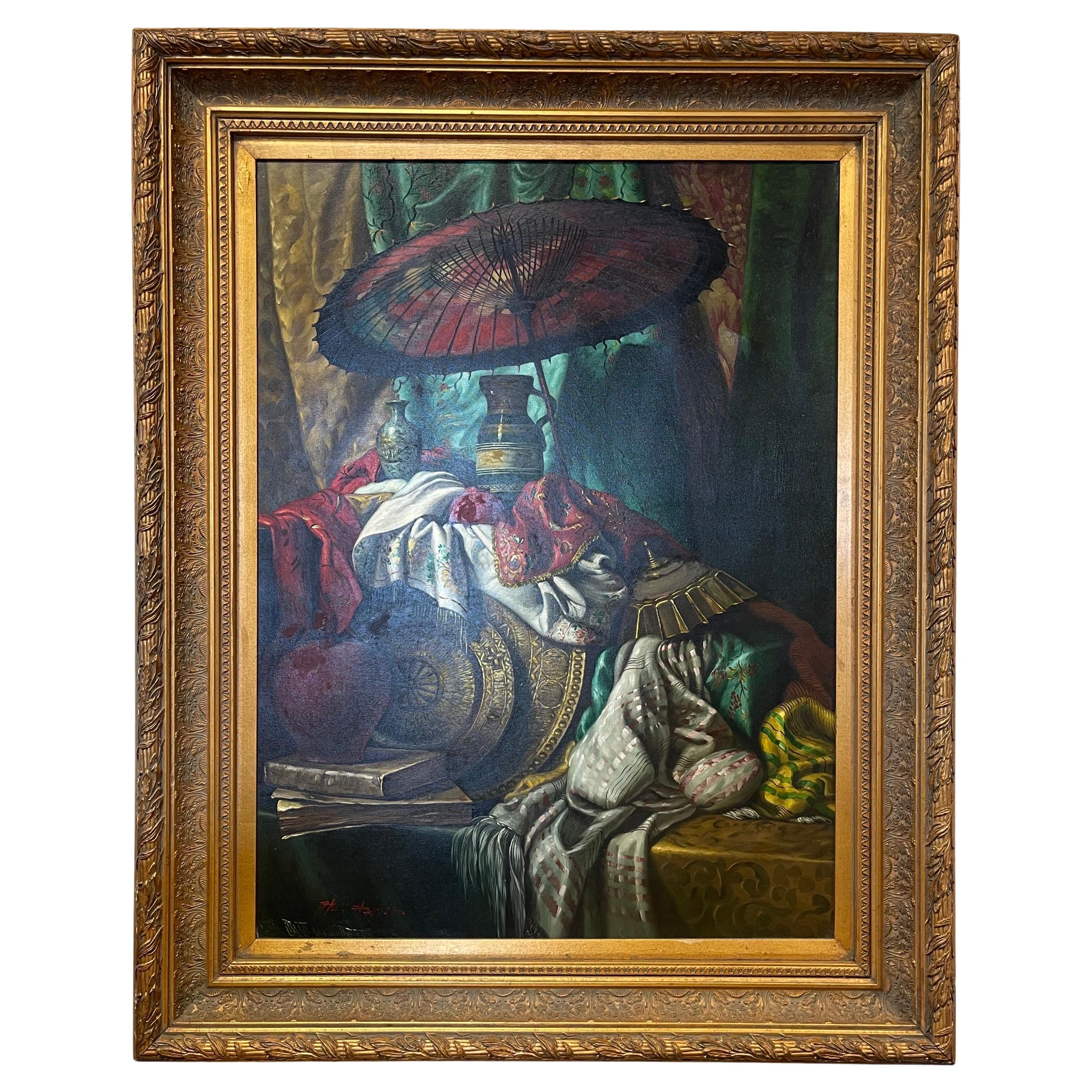  Original Signed Bric-a-Brac Still Life Oil Painting Ode to George Henry Hall For Sale