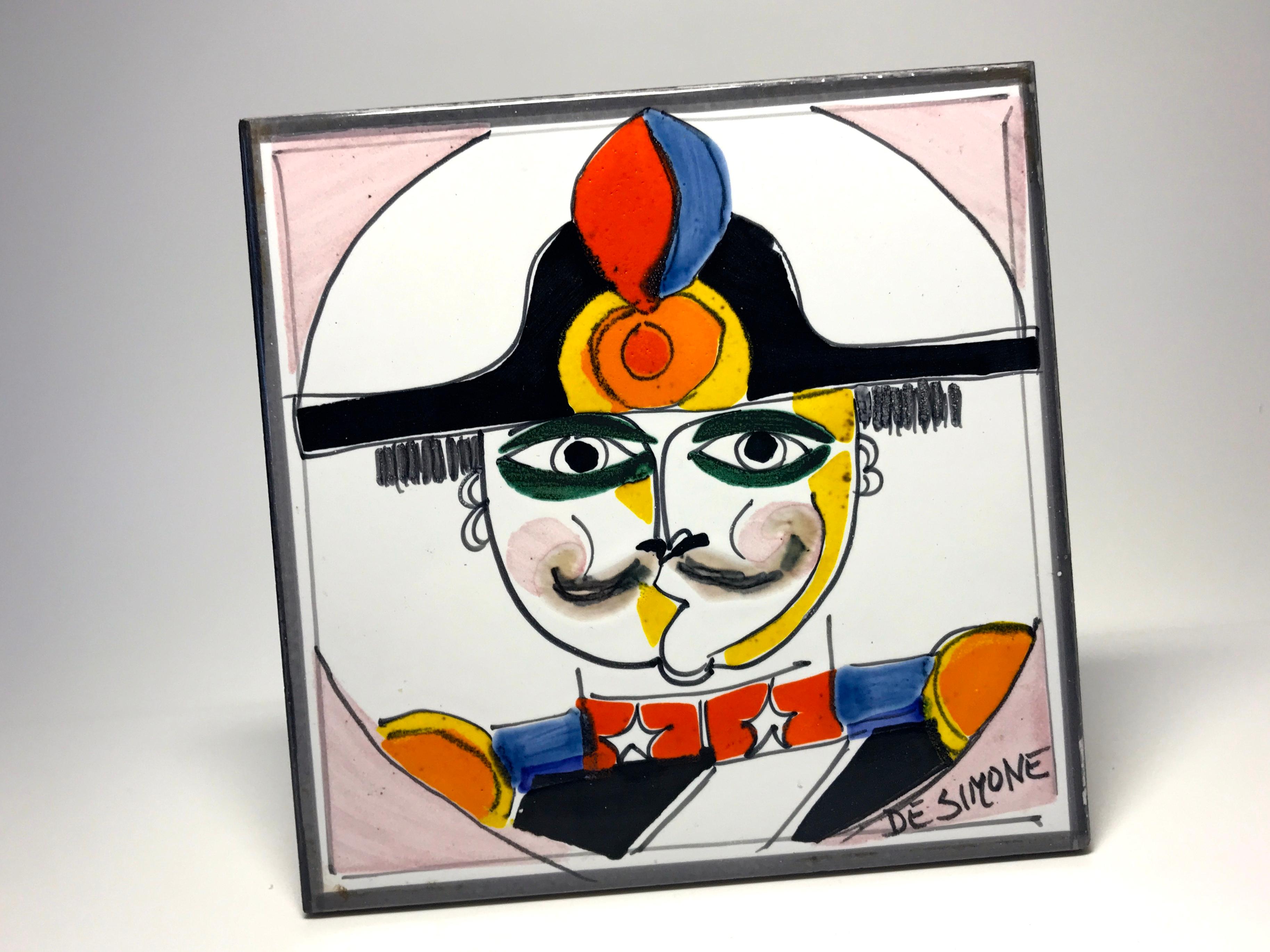 20th Century Original Signed by Giovanni DeSimone, Italy, Hand Painted Soldier Ceramic Tile