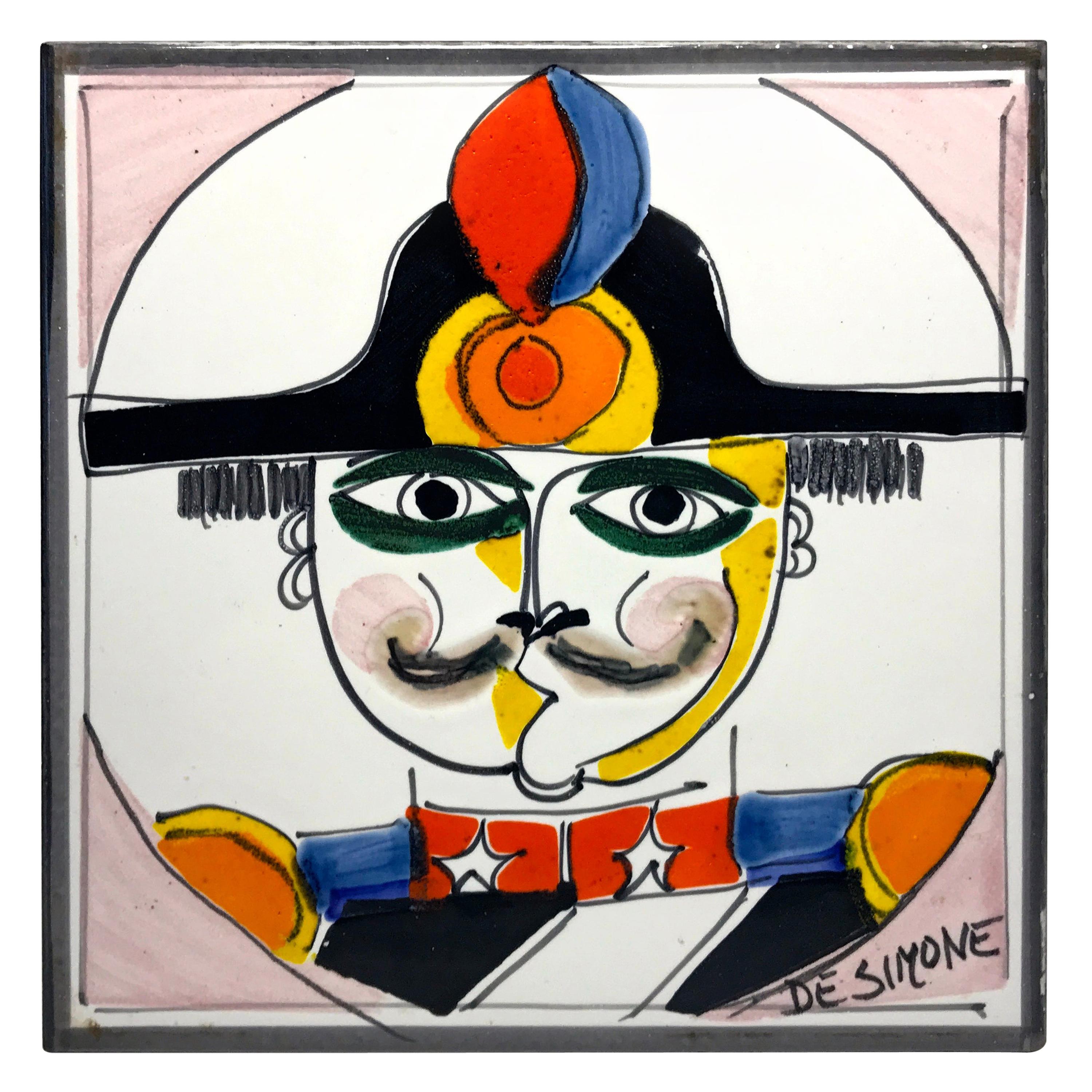 Original Signed by Giovanni DeSimone, Italy, Hand Painted Soldier Ceramic Tile