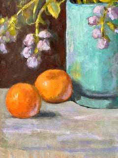 Original Signed Carol Reeves Vintage Still Life Painting Oranges & Flowers