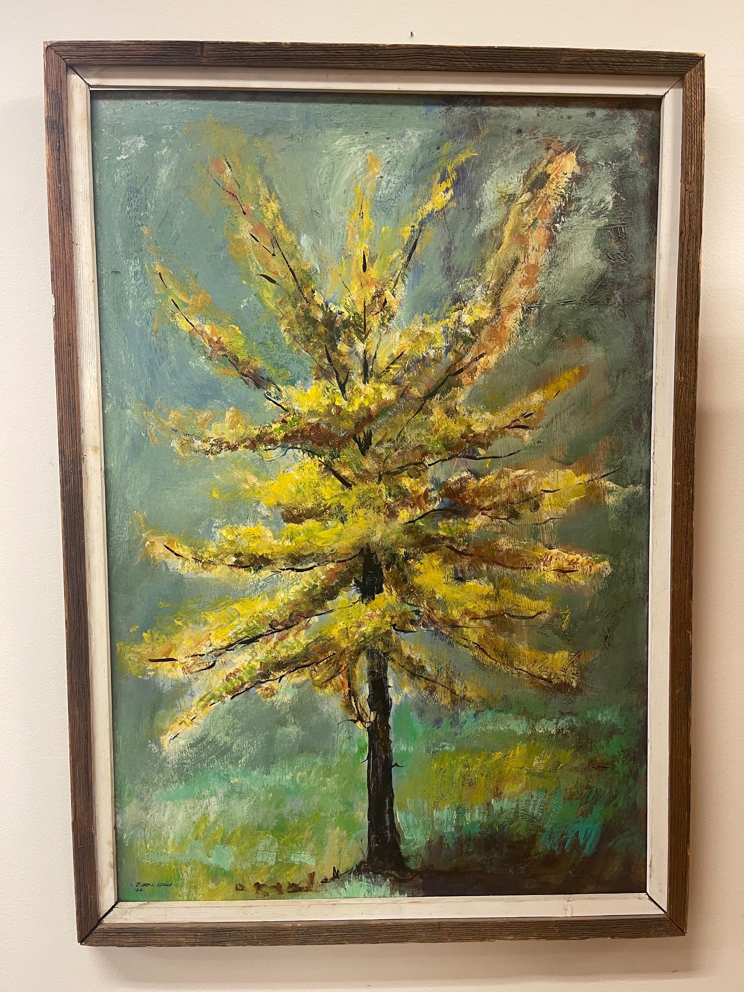 Rare original painting on masonite by well listed artist Darell Koons. Signed at bottom left and circa 1962. The colors are still vibrant. Frame is wood.