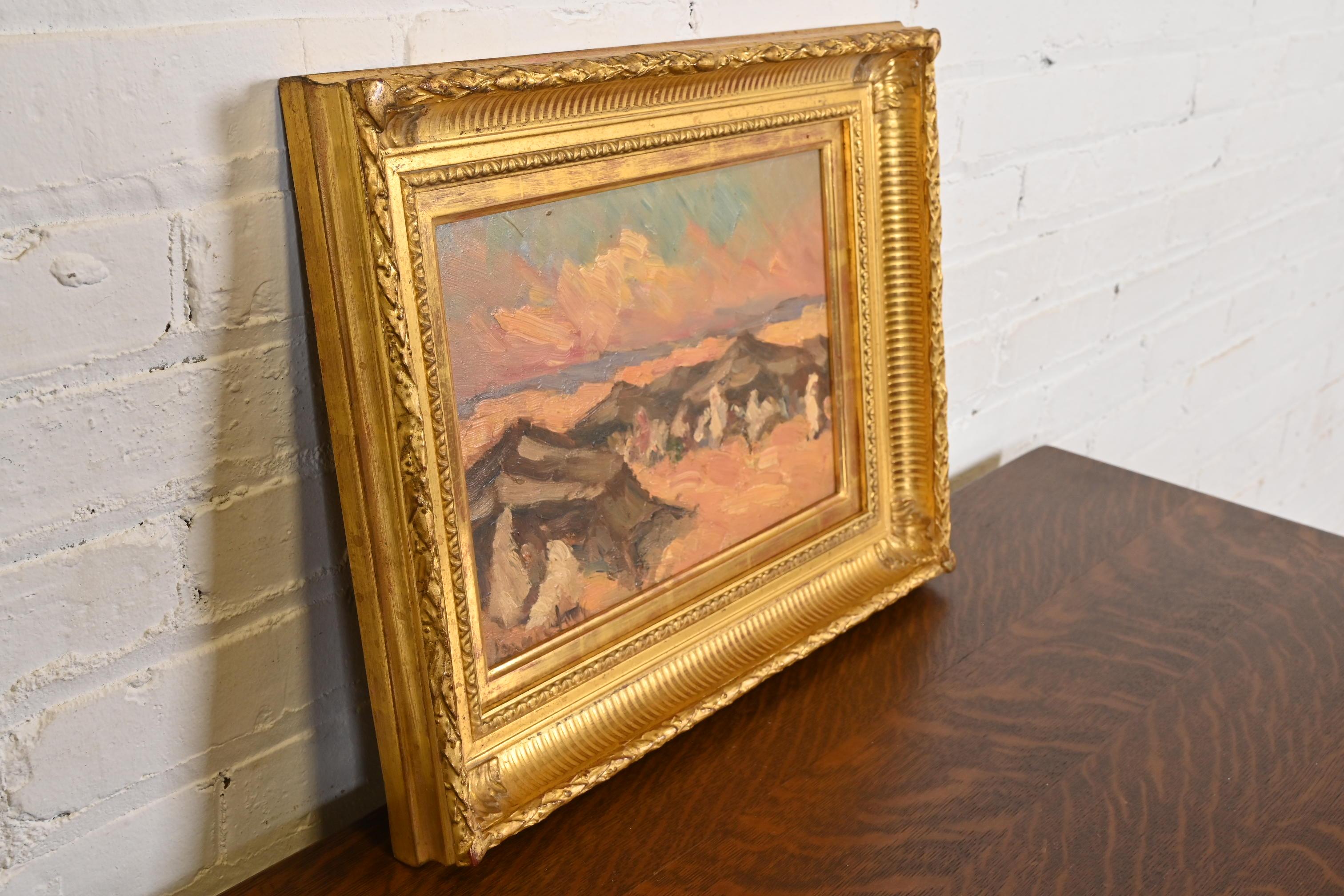 Original signierte Wüste Landschaft Ölgemälde in geschnitzten Giltwood Rahmen im Zustand „Gut“ im Angebot in South Bend, IN