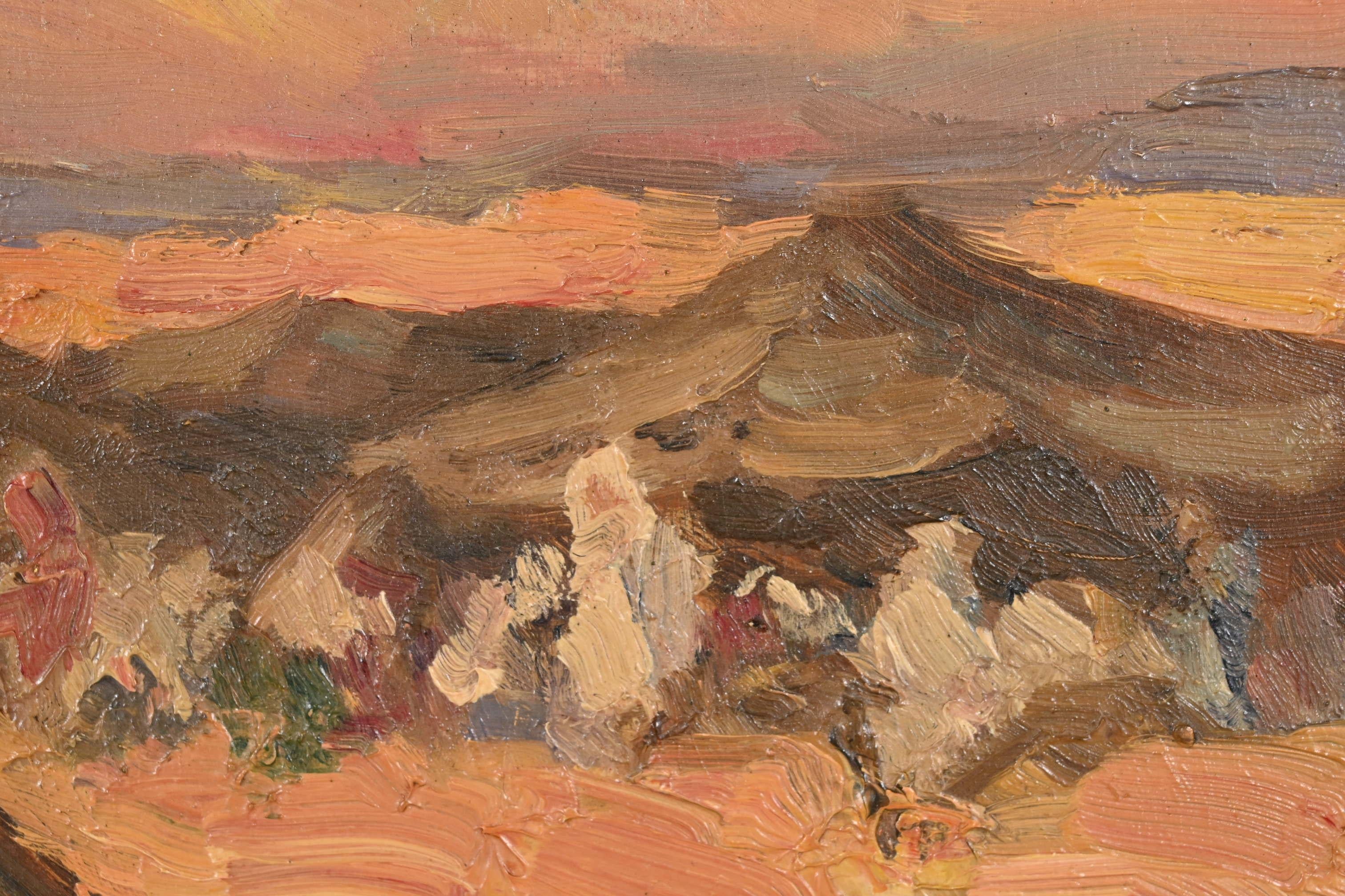 Original signierte Wüste Landschaft Ölgemälde in geschnitzten Giltwood Rahmen (20. Jahrhundert) im Angebot