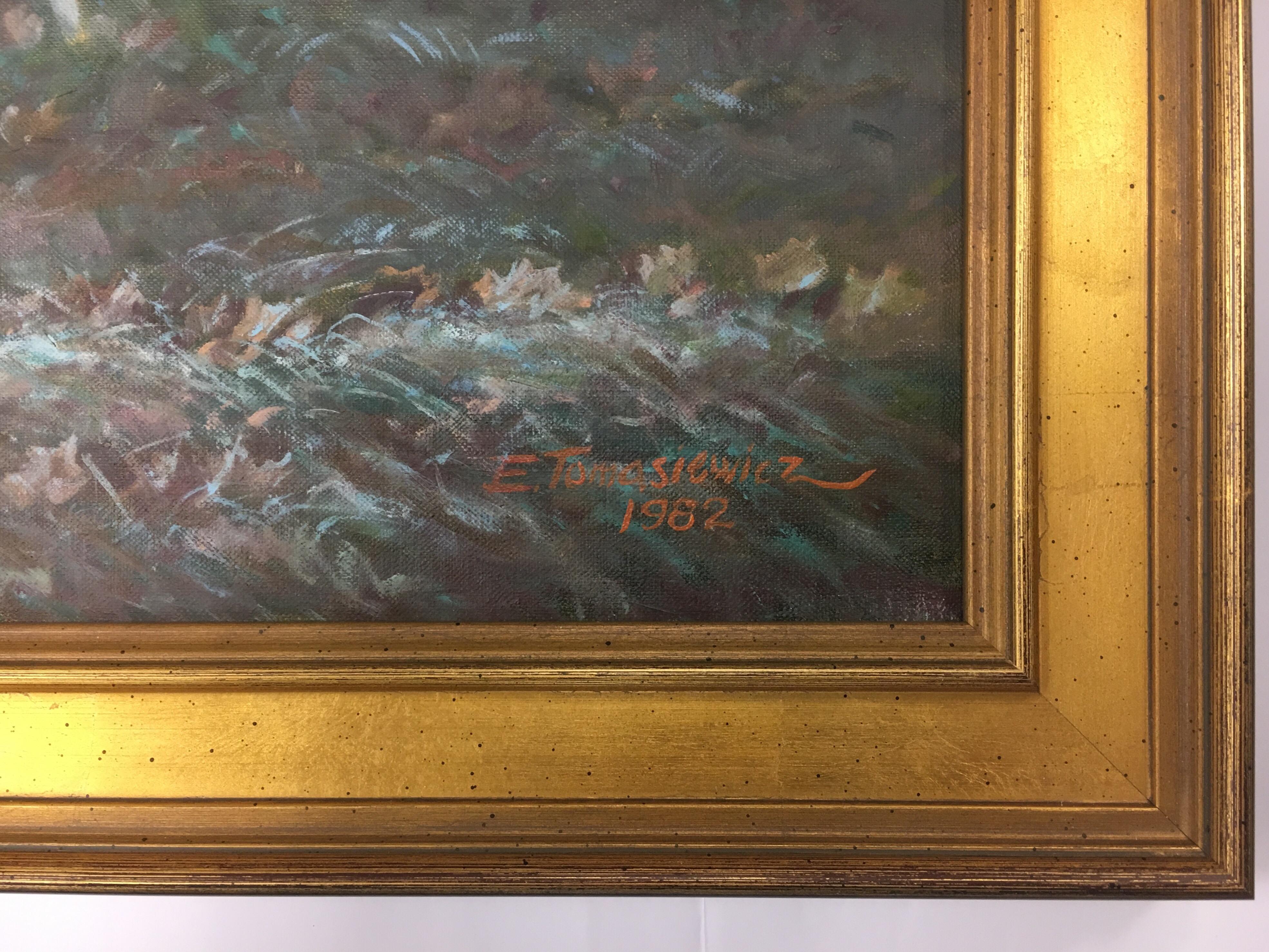 British Colonial Original Signed Edward Tomasiewicz Oil Painting Fox Hunt