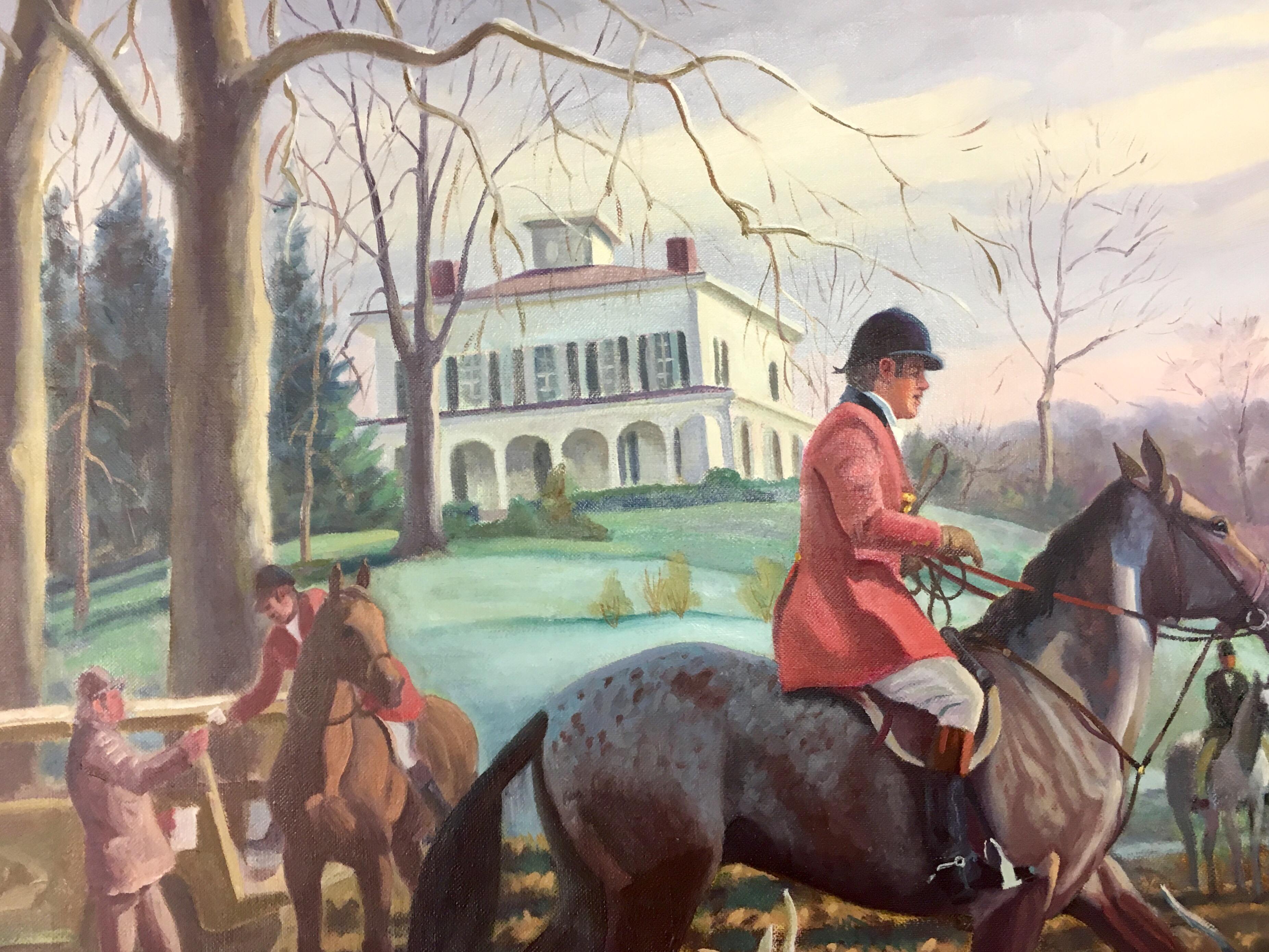 Original Signed Edward Tomasiewicz Oil Painting Fox Hunt In Excellent Condition In West Hartford, CT