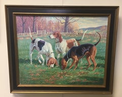 Original Signed Edward Tomasiewicz Oil Painting Gathering of Dogs