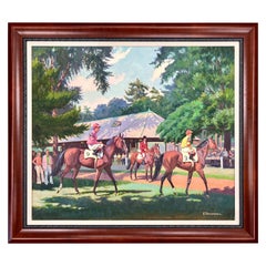 Original Signed Edward Tomasiewicz Oil Painting Horses Before the Saratoga Races