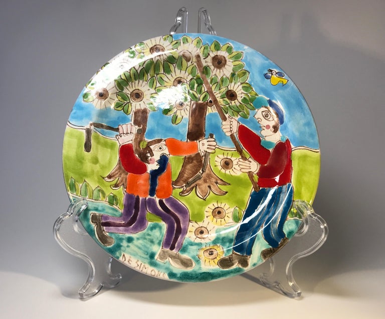 Original Signed Giovanni DeSimone, Chestnut Harvest Hand Painted Ceramic Plate In Good Condition For Sale In Rothley, Leicestershire