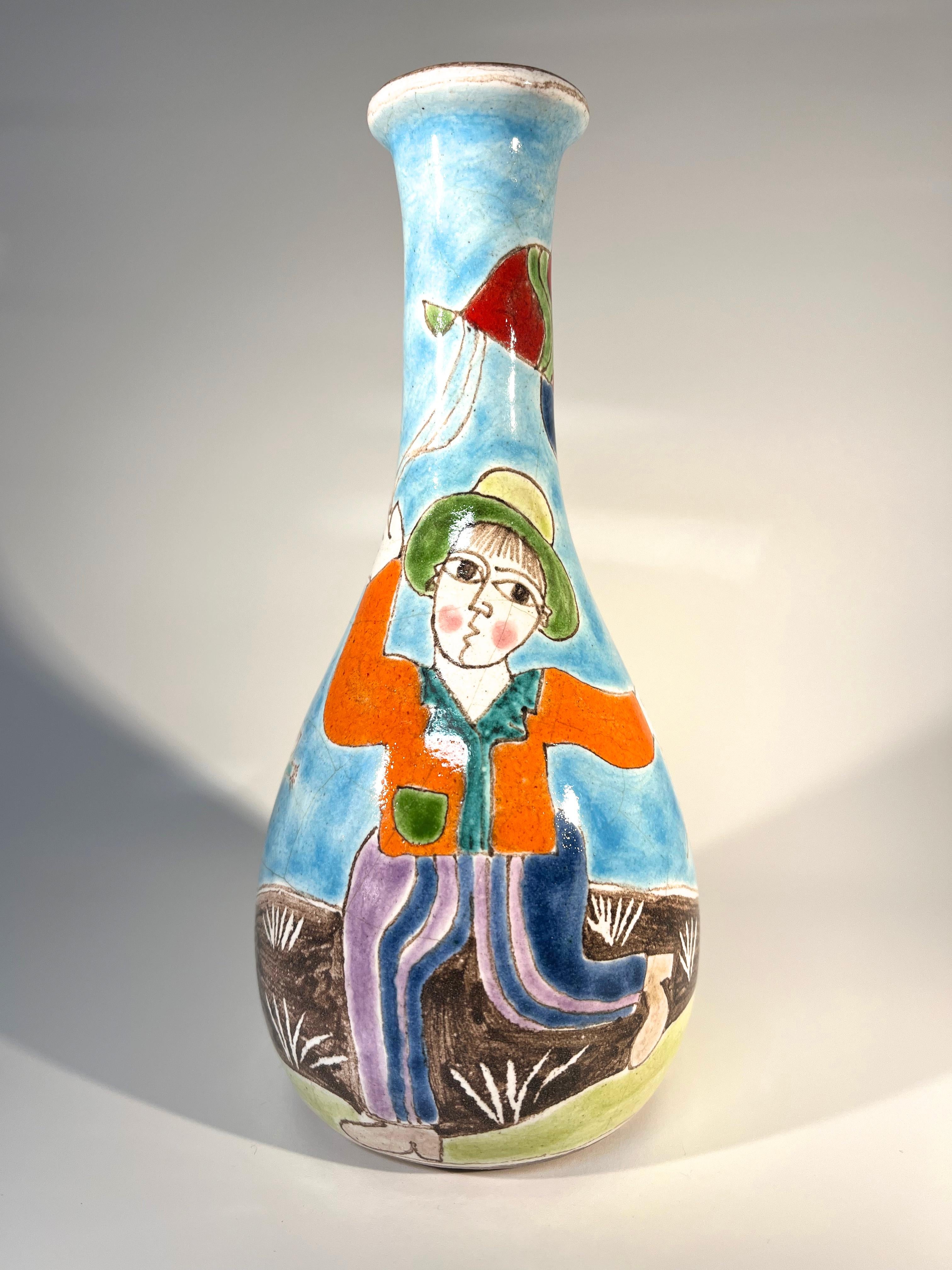 Original and signed by Giovanni DeSimone, this hand-painted vase is full of colour and fun
Hand painted scene of Italian children playing with balloons
A terrific piece of Giovanni at his best
Signed to front by Giovanni DeSimone
Signed DeSimone