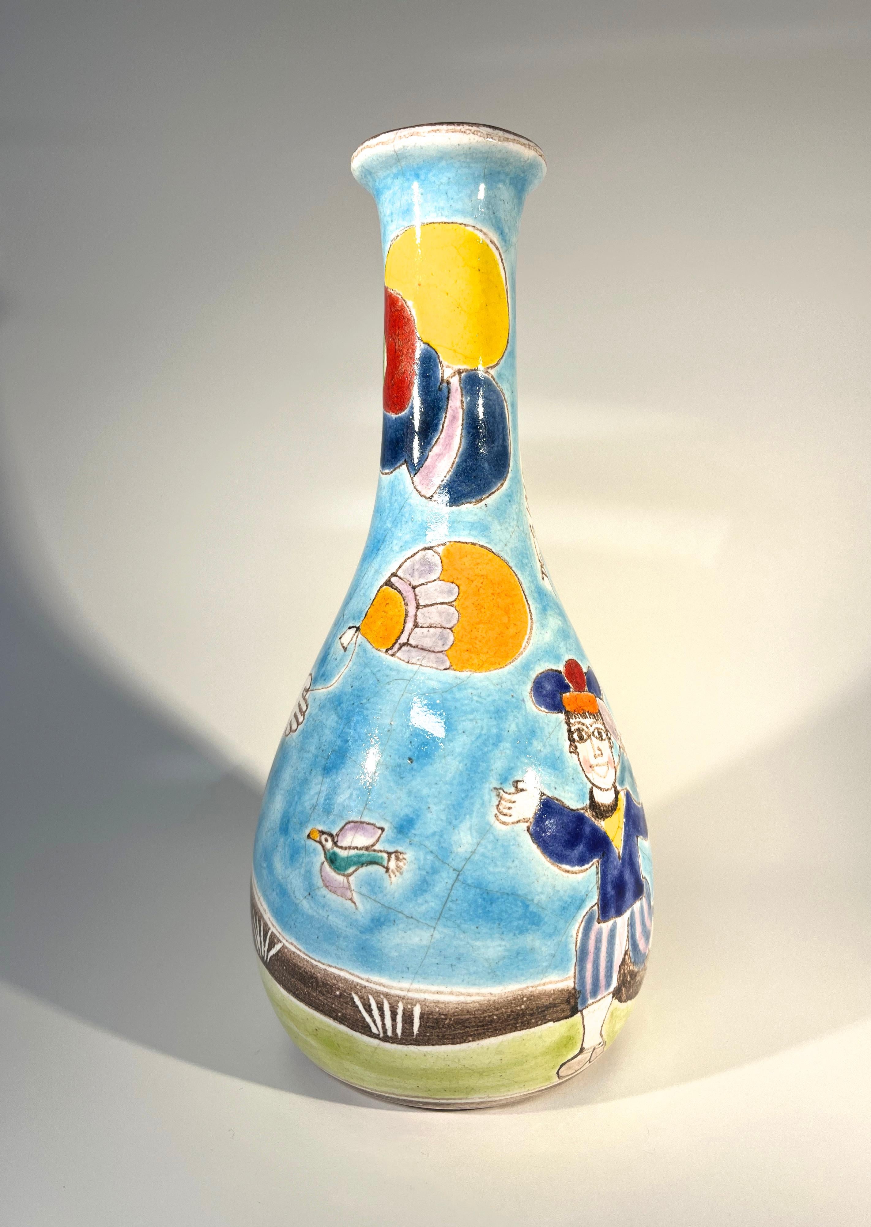 Hand-Painted Original Signed Giovanni DeSimone Hand Painted 'Balloons' Italian Ceramic Vase  For Sale