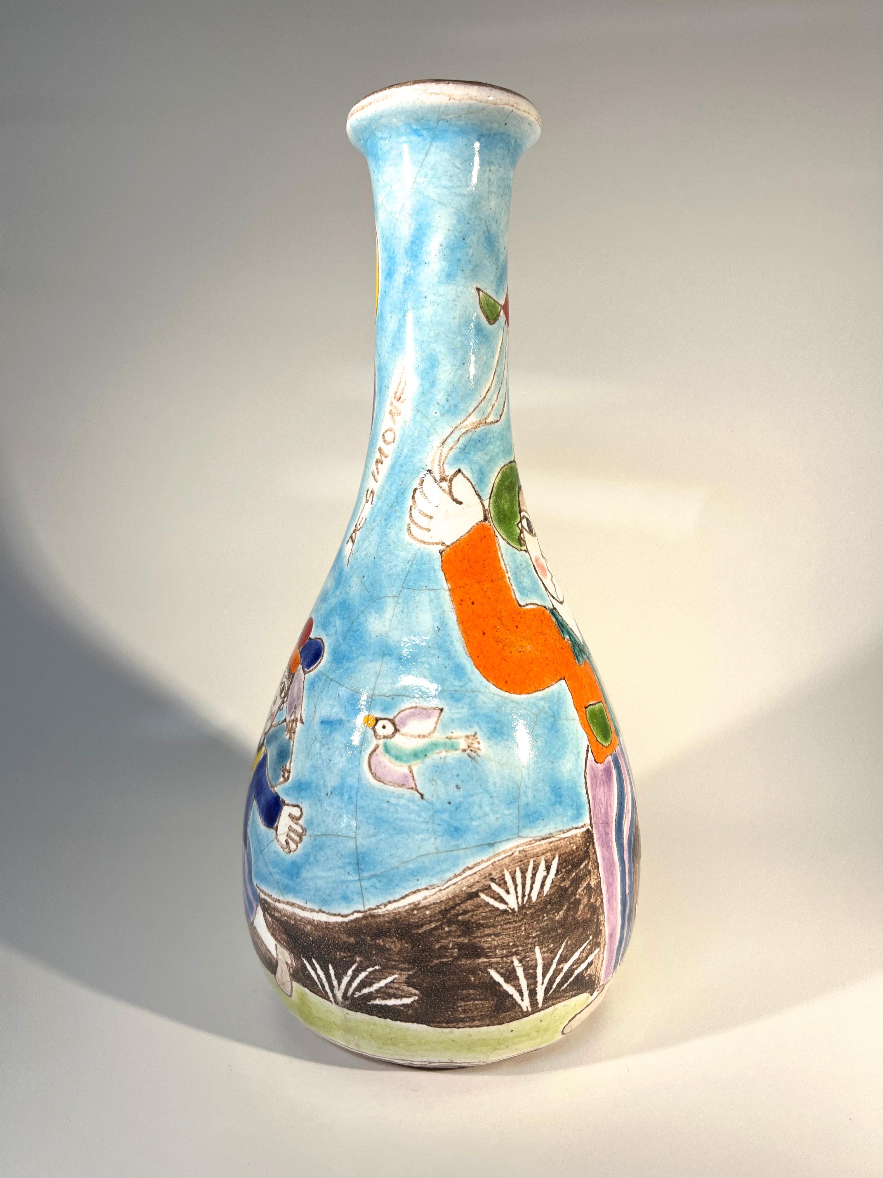 20ième siècle Vase en céramique italienne Balloons peint à la main et signé Giovanni DeSimone  en vente