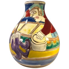 Original Signed Giovanni Desimone Hand Painted Octopus Ceramic Vase, Italy