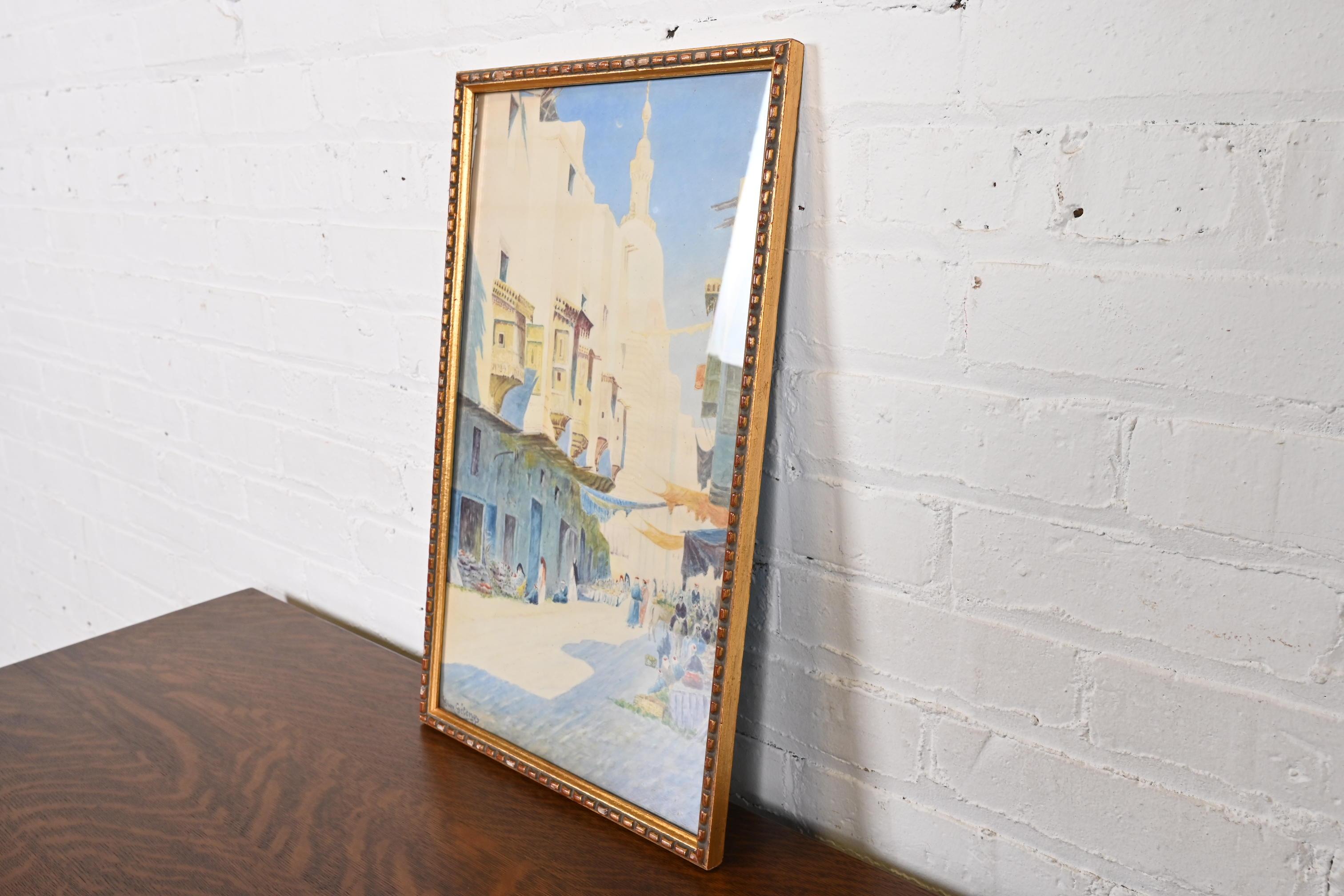 Original signiertes, gerahmtes Aquarellgemälde, Giovanni Geleng, Abstrakte Stadtlandschaft, signiert im Zustand „Gut“ im Angebot in South Bend, IN