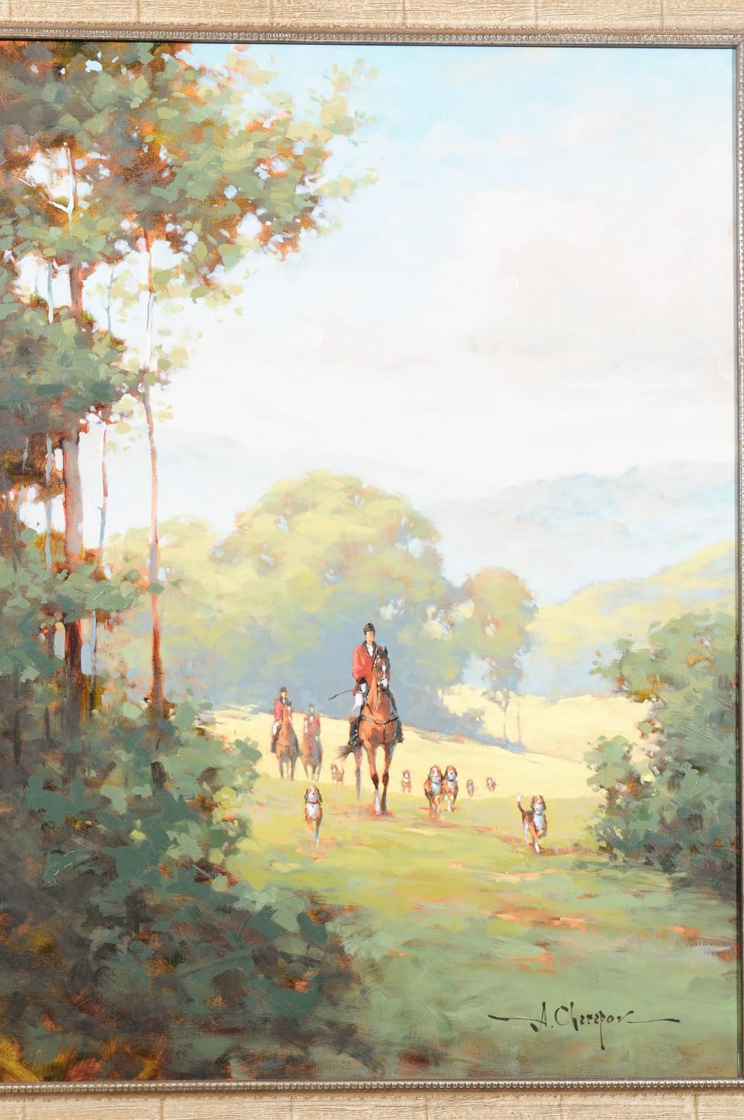 Contemporary Original Signed Hunt Scene Painting For Sale