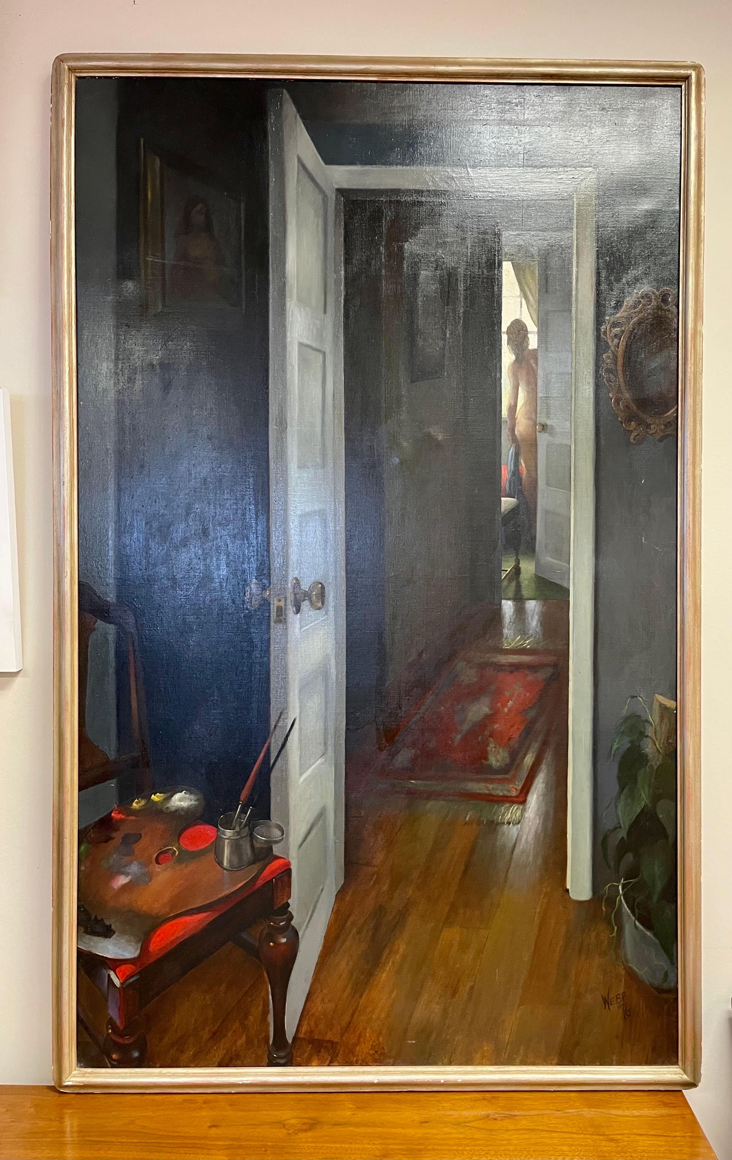 Américain Grande peinture originale signée en X intitulée « Interior with Nude » en vente