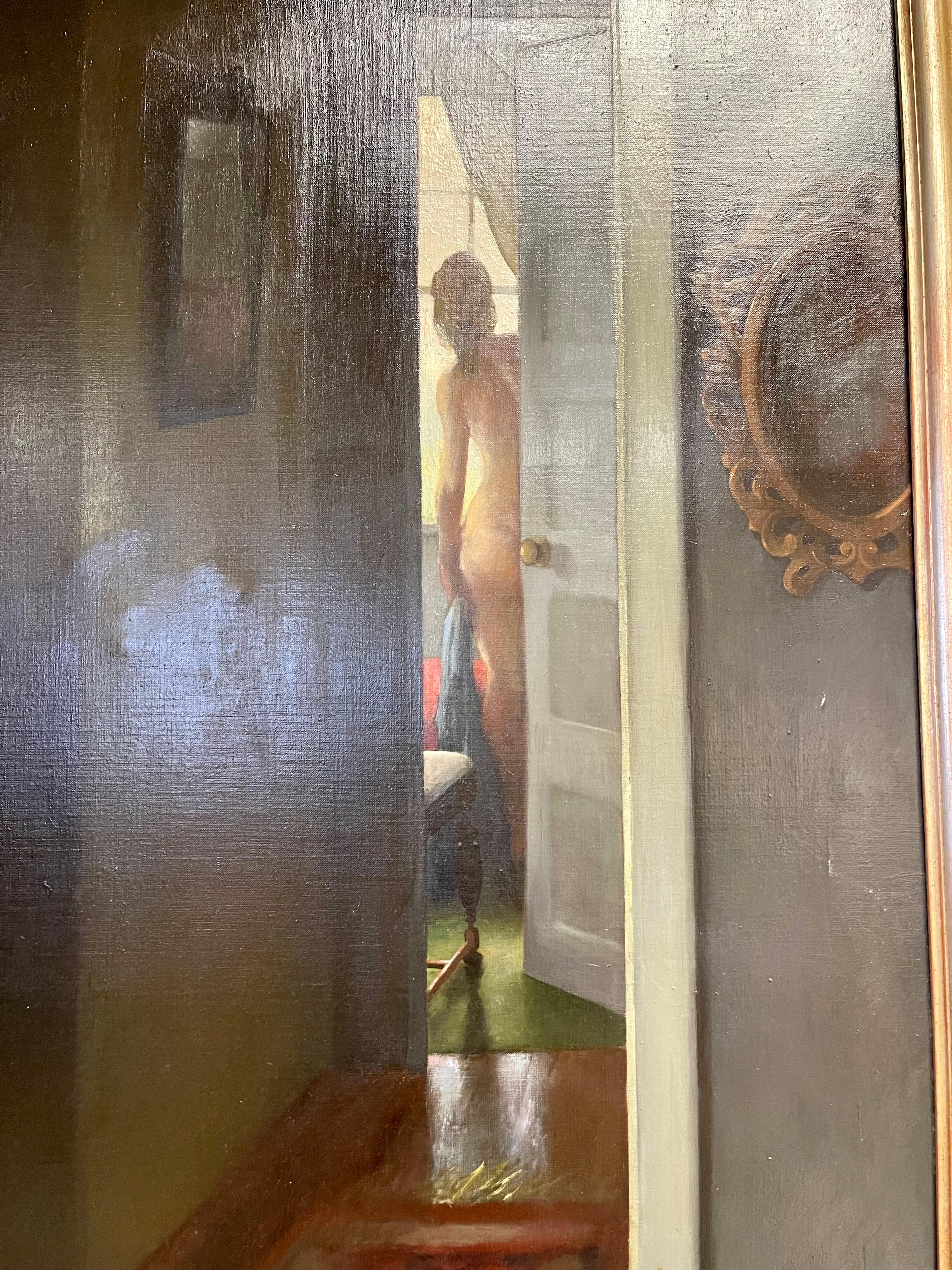 Fin du 20e siècle Grande peinture originale signée en X intitulée « Interior with Nude » en vente