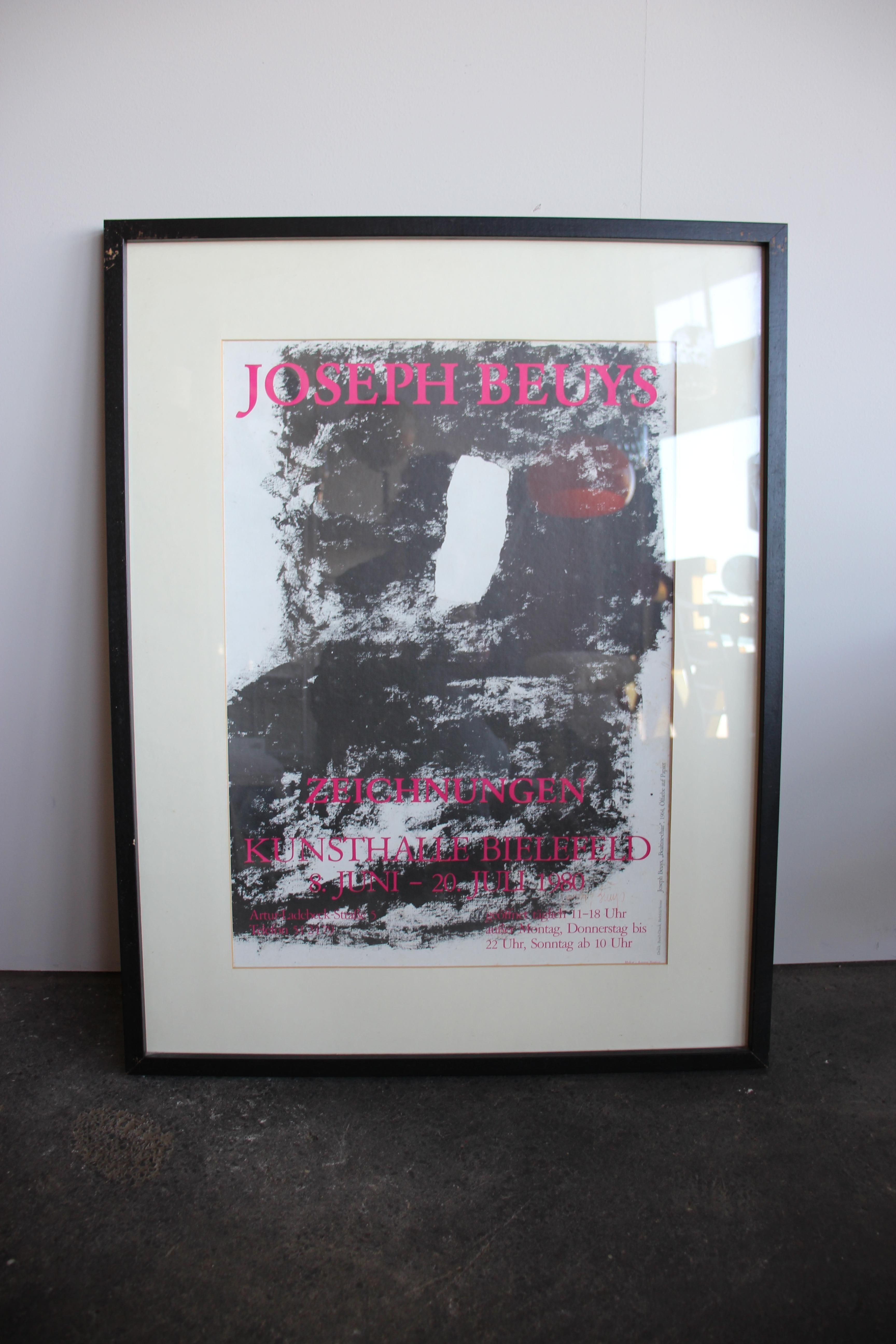 German Original Signed Joseph Beuys Exhibition Poster 1980 Framed 