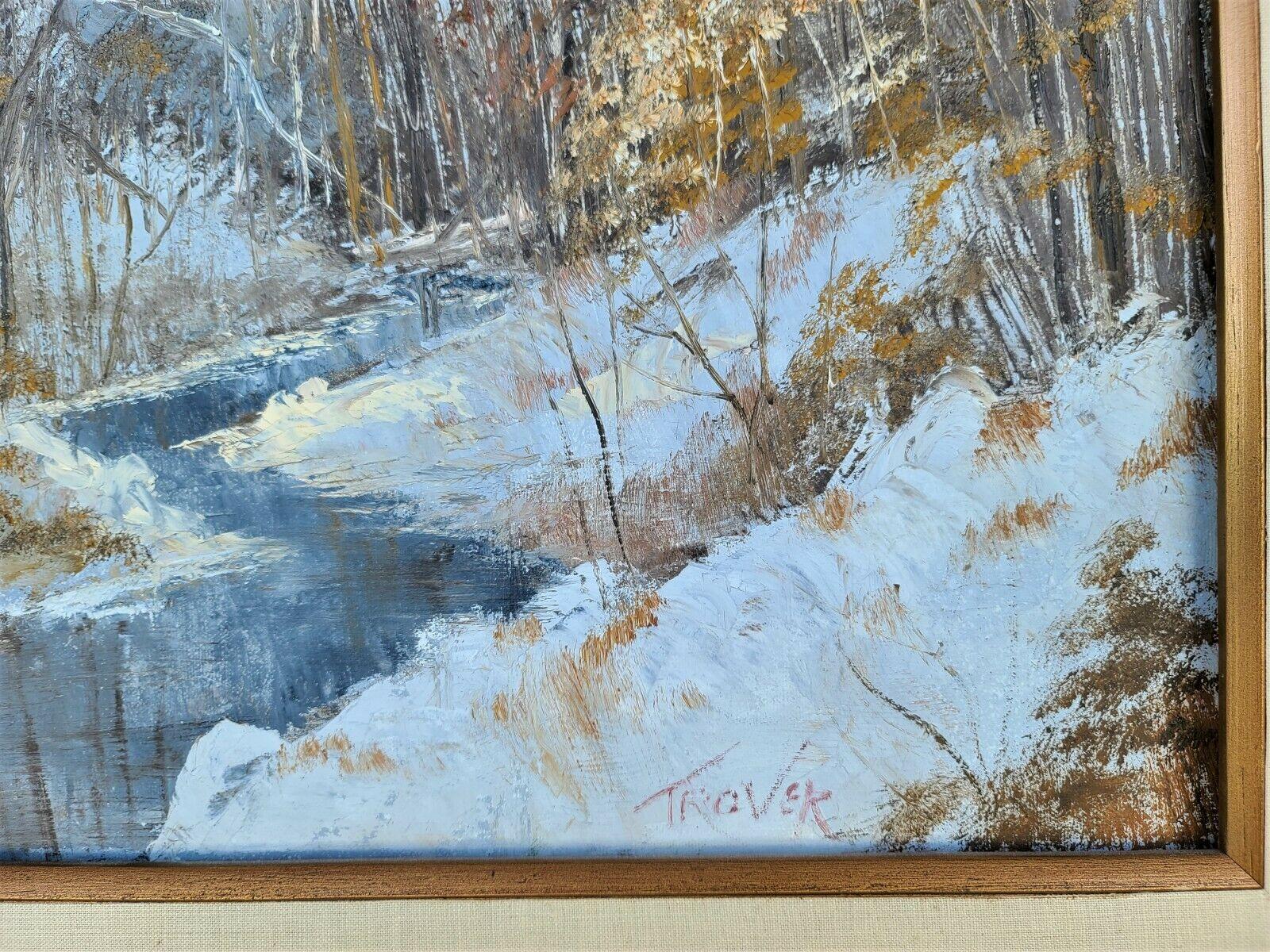 Original Signed Joseph Trover Oil Painting of Winter Landscape In Good Condition For Sale In Lake Worth, FL