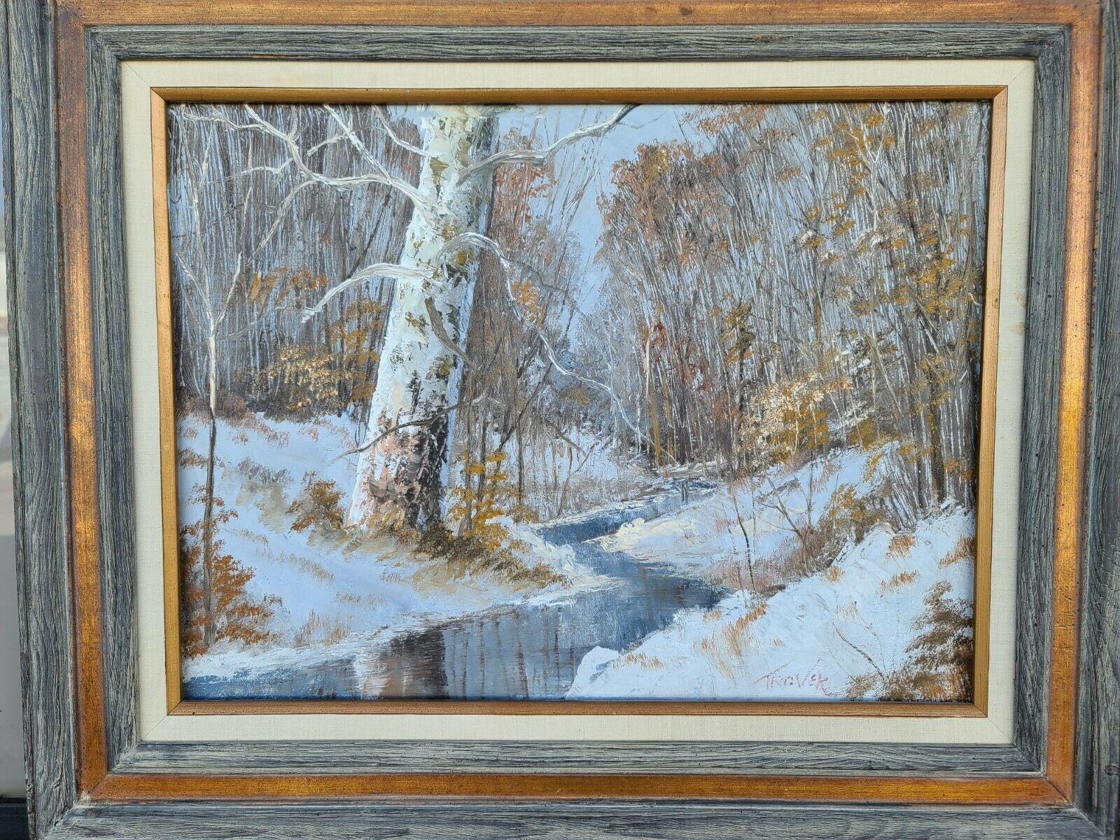 Canvas Original Signed Joseph Trover Oil Painting of Winter Landscape For Sale