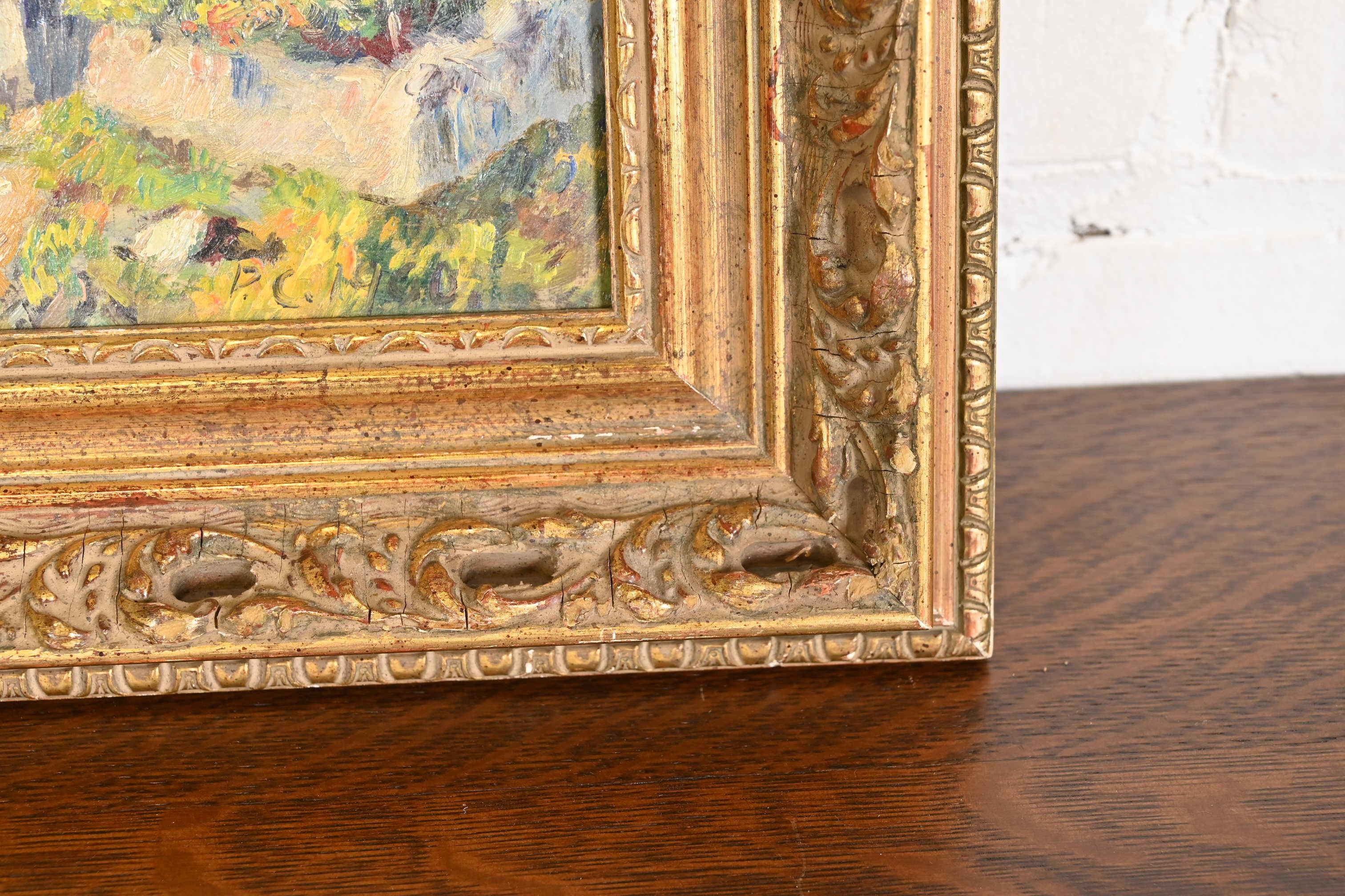 Original signiert Lakeside Mountain Landschaft Gemälde in geschnitzten Giltwood Frame im Angebot 3
