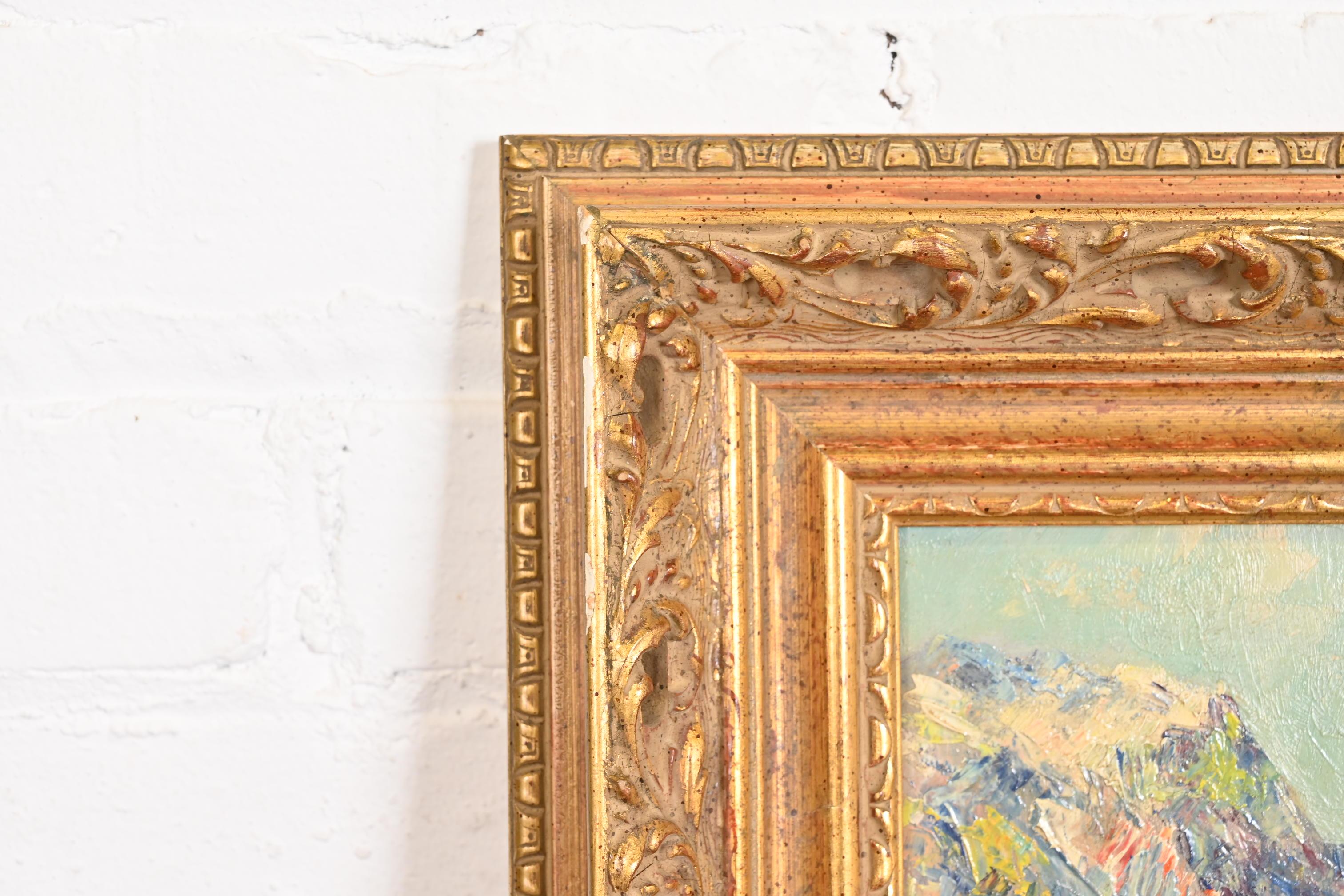 Original signiert Lakeside Mountain Landschaft Gemälde in geschnitzten Giltwood Frame (Vergoldetes Holz) im Angebot