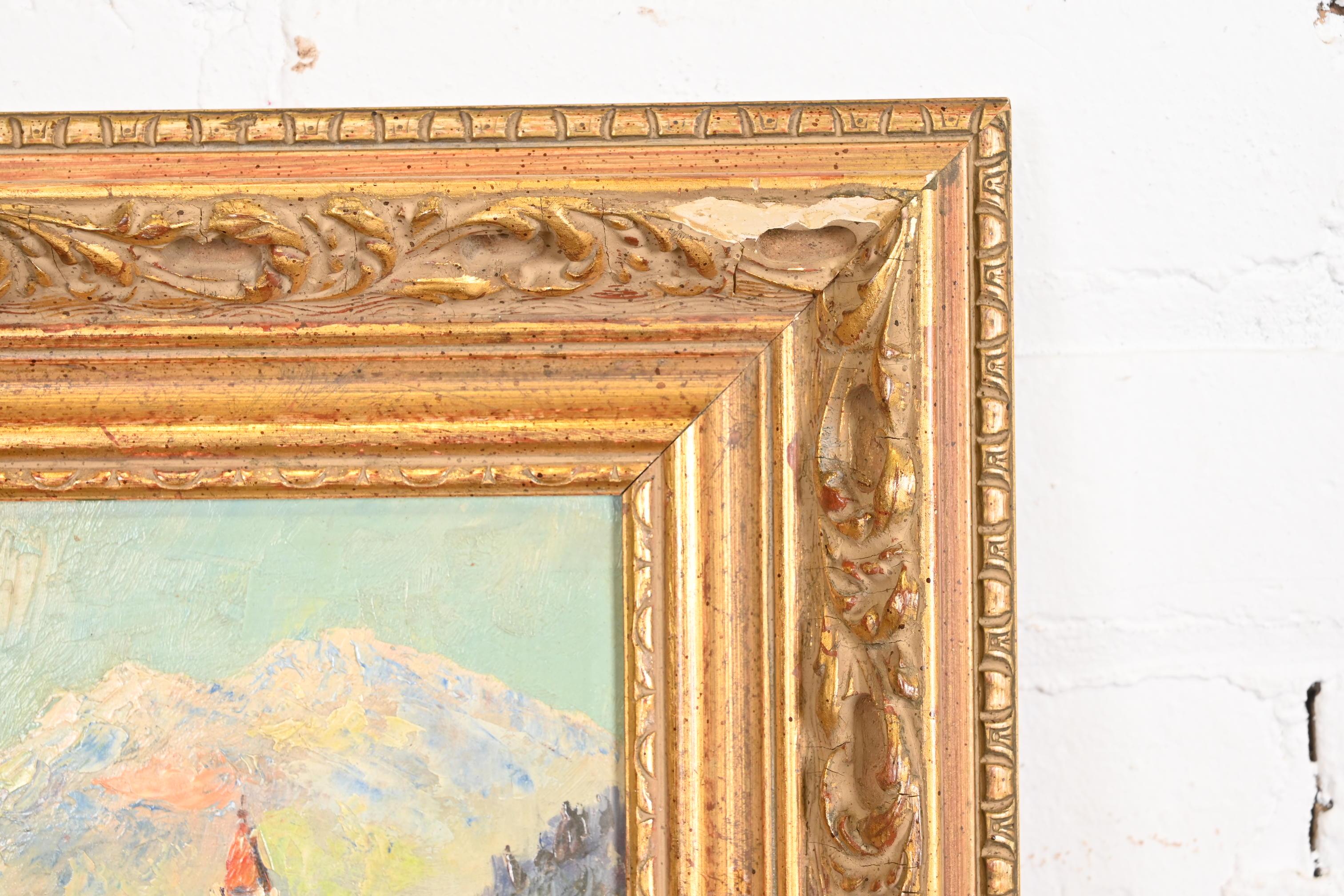Original signiert Lakeside Mountain Landschaft Gemälde in geschnitzten Giltwood Frame im Angebot 1