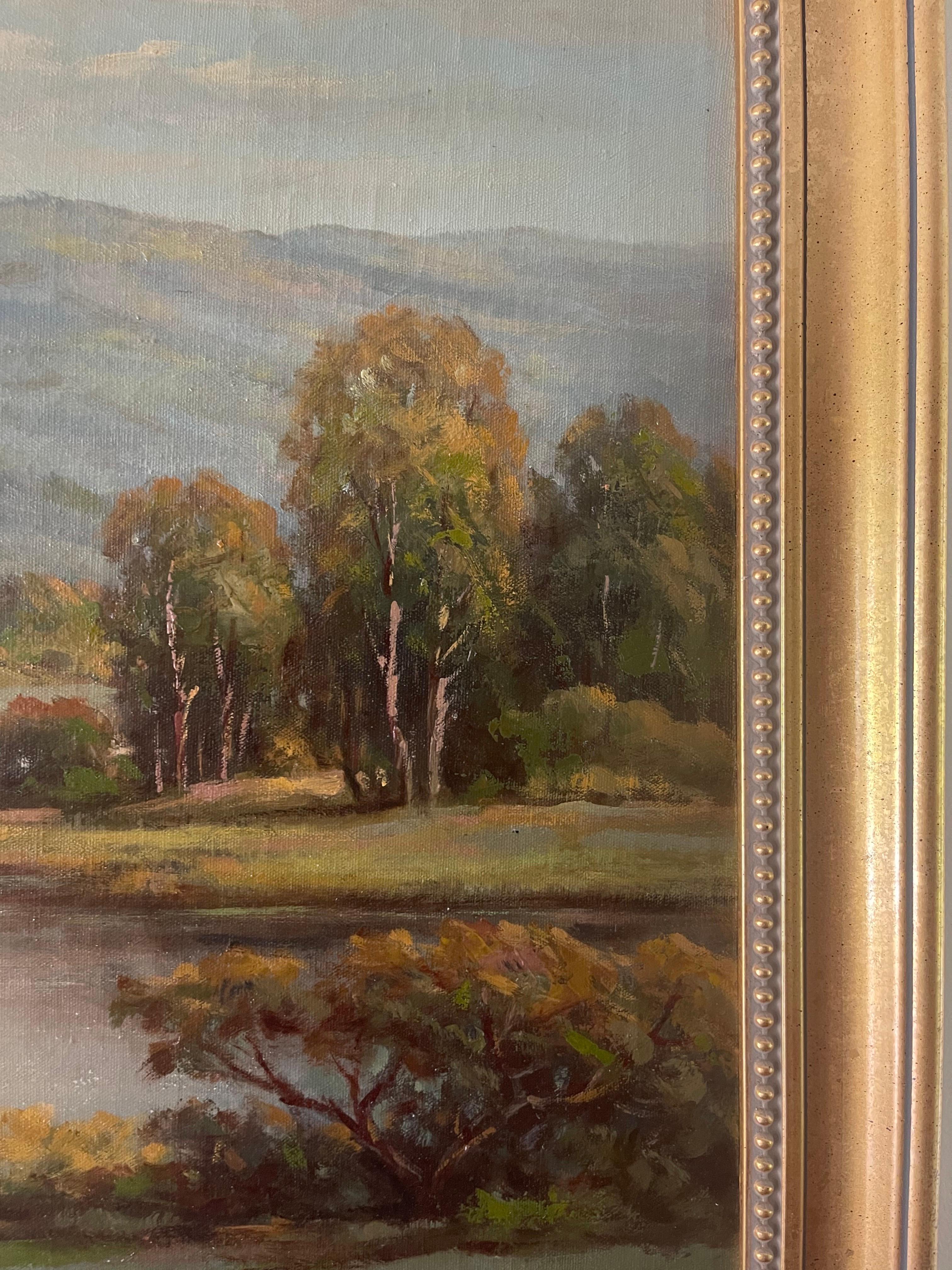 Original Signed Large Tom Patten Hudson River School Landscape Oil Painting In Good Condition In West Hartford, CT