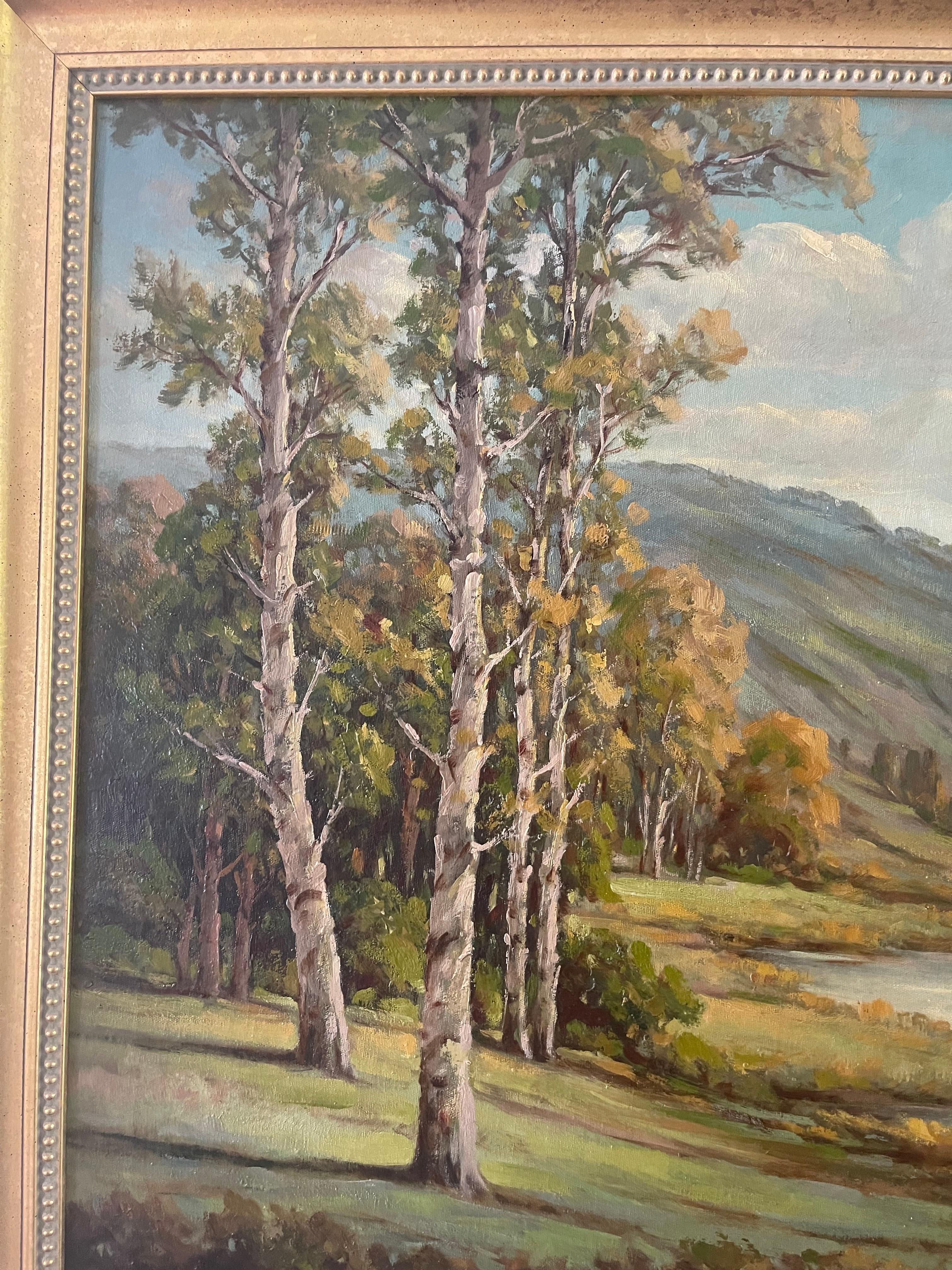 20th Century Original Signed Large Tom Patten Hudson River School Landscape Oil Painting