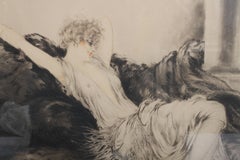 Original Signed Louis Icart Etching Titled "Idleness" or Laziness" Bear Rug 1925