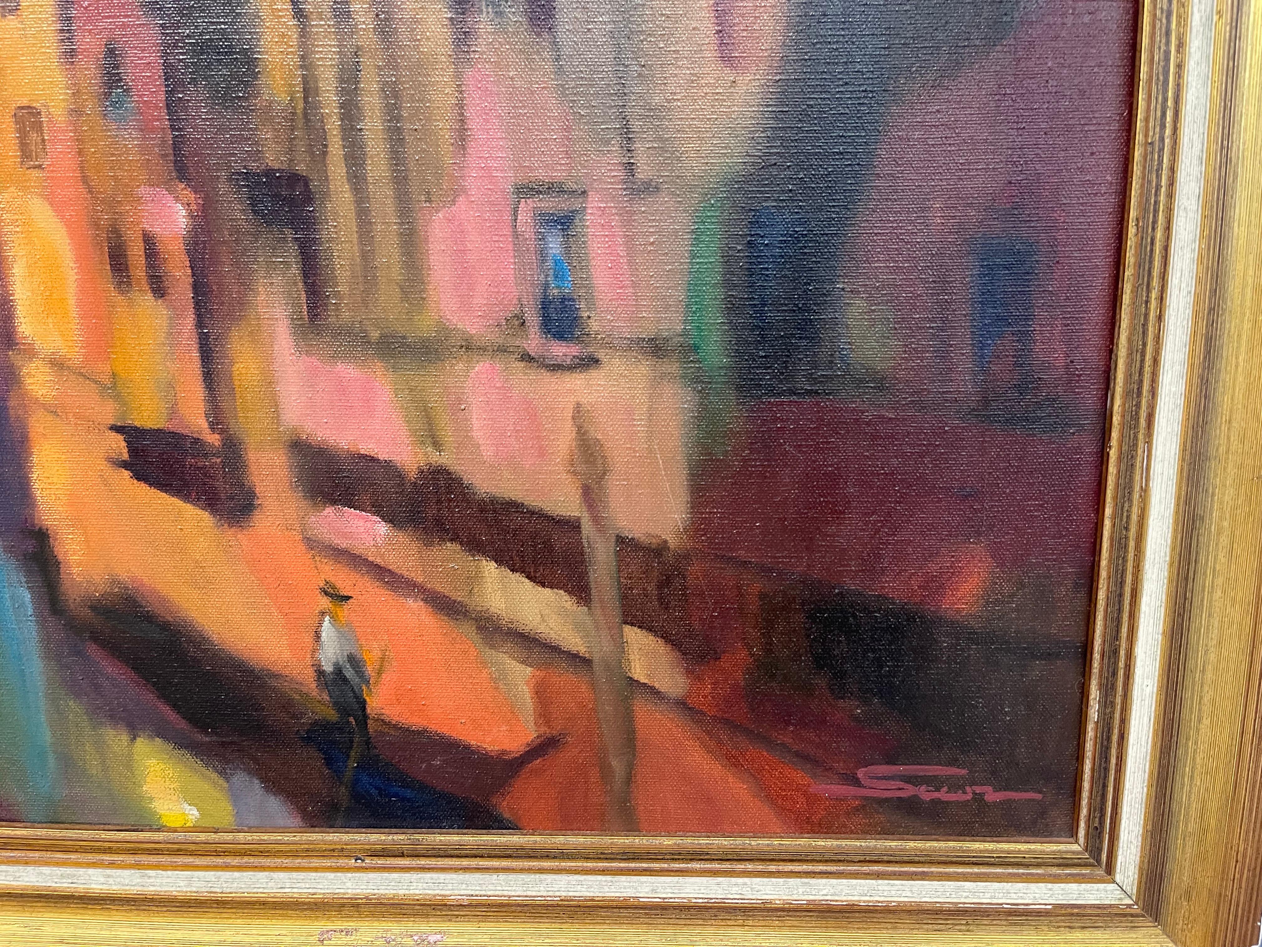 Original Signed Mid-Century Abstract Oil Painting Cityscape, Italy In Good Condition In West Hartford, CT