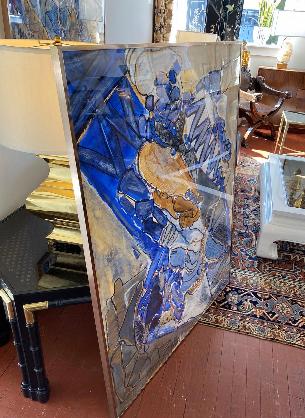 Mid-Century Modern Original Signed Mixed-Media Abstract Painting by Ilene Steglitz