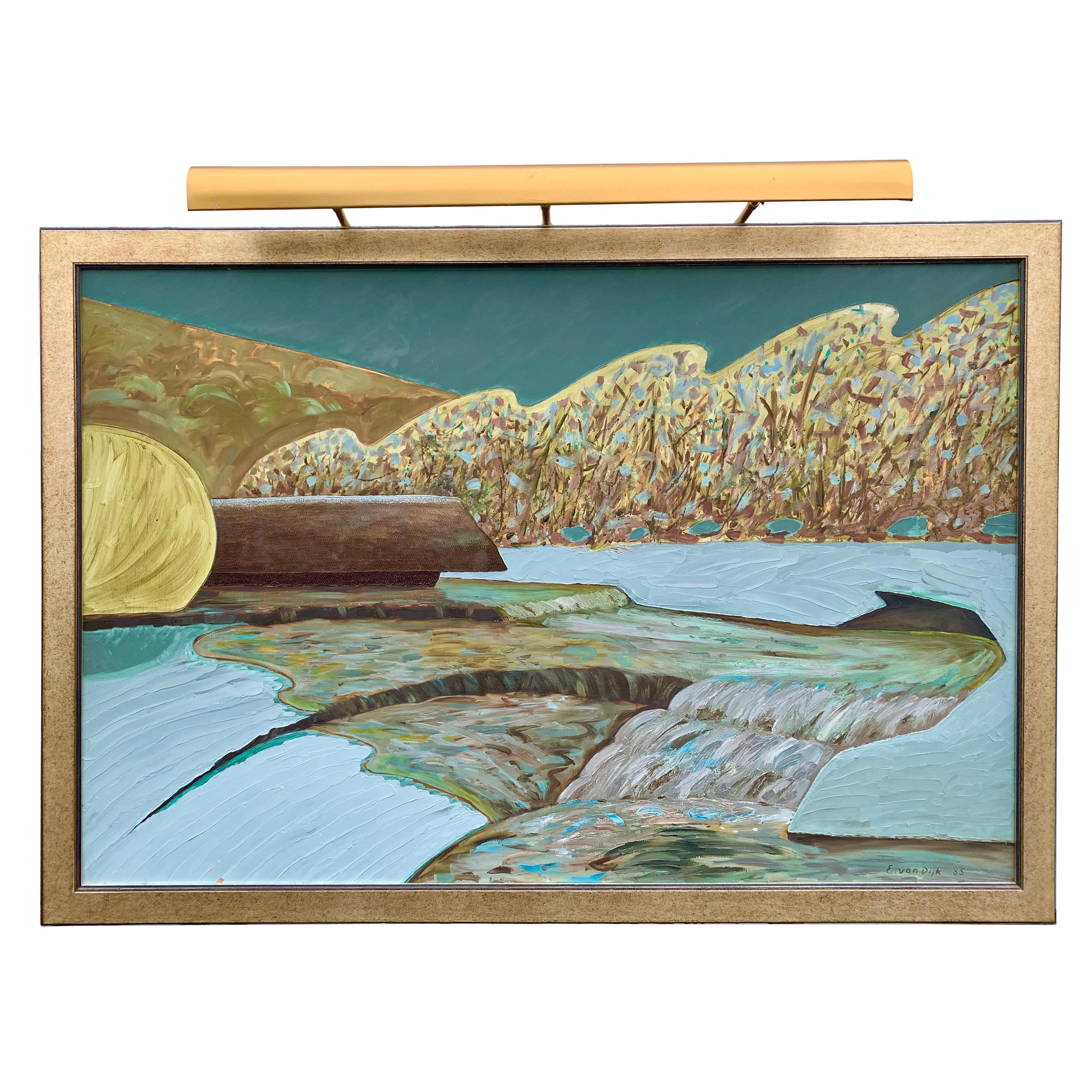 Original Signed Oil on Board Edward Vandijk Abstract Painting Bald Rock Creek
