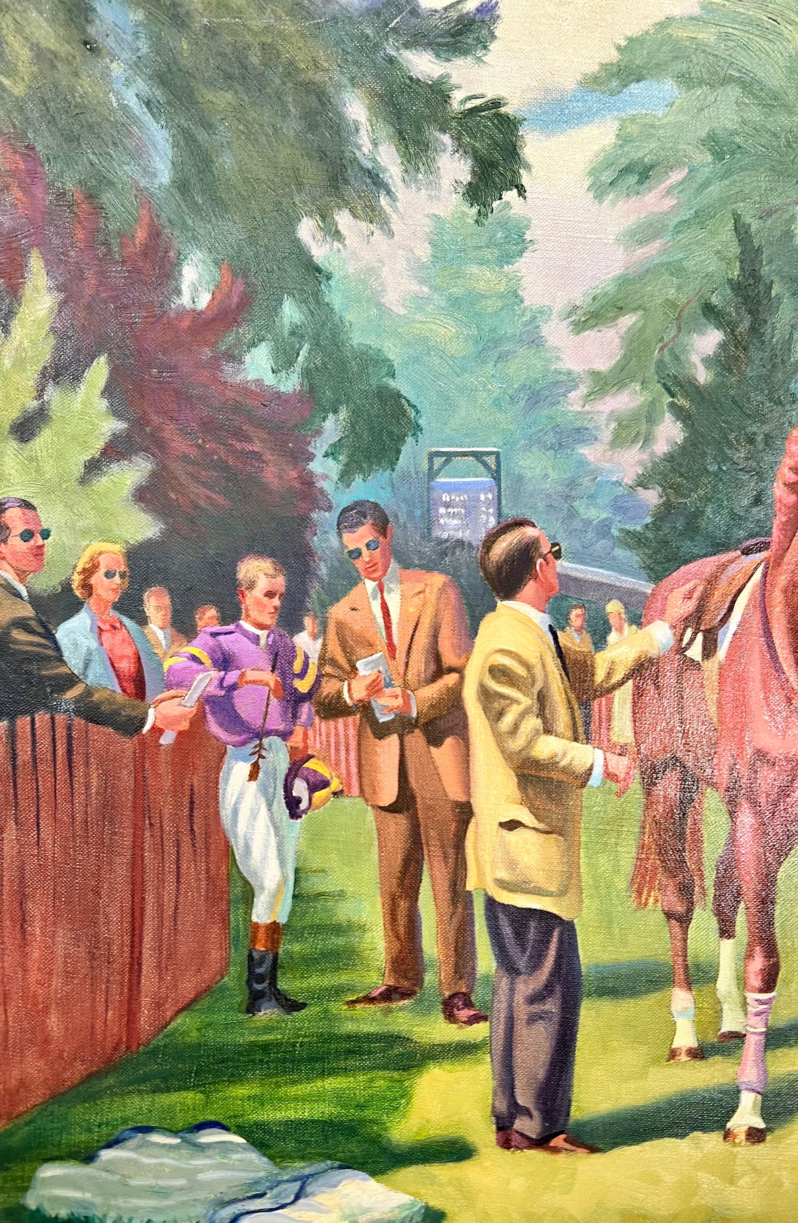 20th Century Original Signed Oil Painting Before the Steeplechase Horse Race For Sale