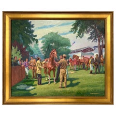 Original Signed Oil Painting Before the Steeplechase Horse Race