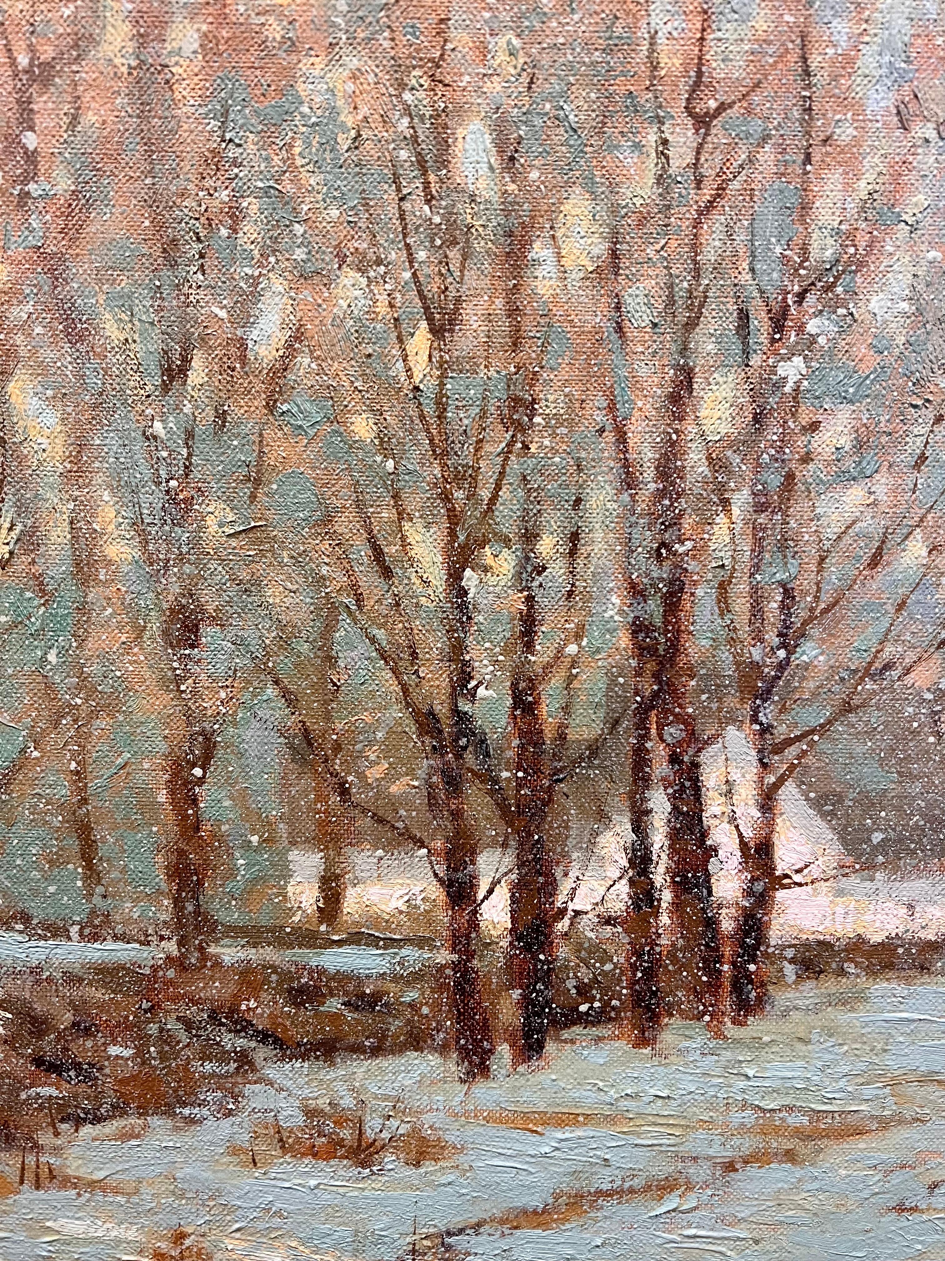 20th Century Original Signed Oil Painting of a Snow Scene By Listed Artist Deborah Cotrone For Sale